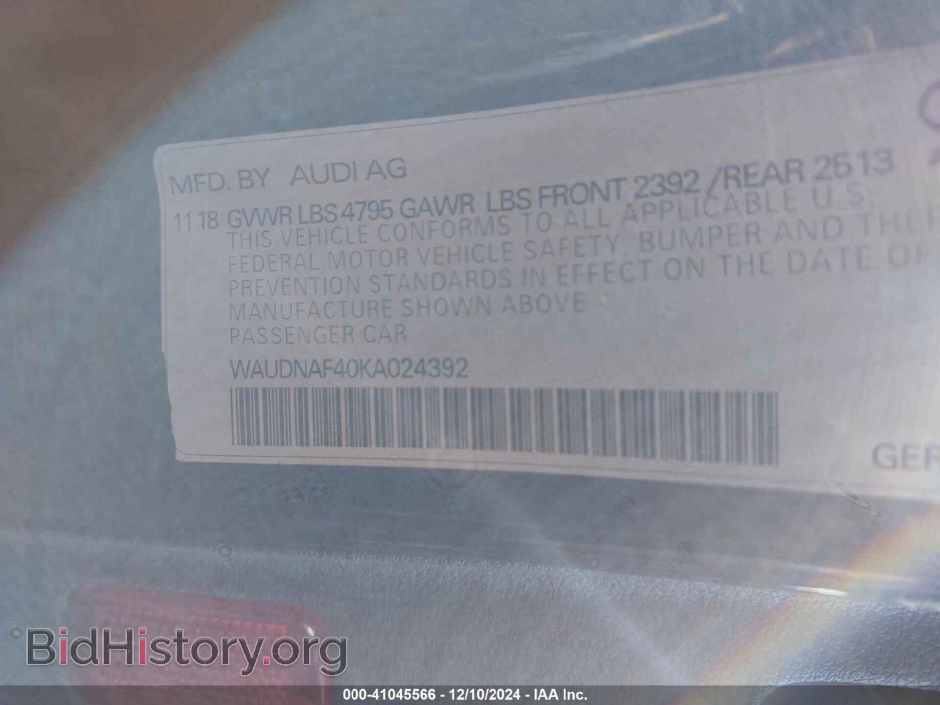 2019 AUDI A4 - VIN: WAUDNAF40KA024392 - Фото 9