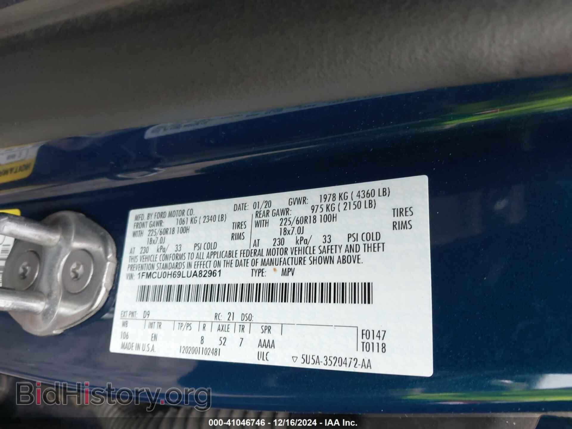 2020 FORD ESCAPE - VIN: 1FMCU0H69LUA82961 - Photo 9