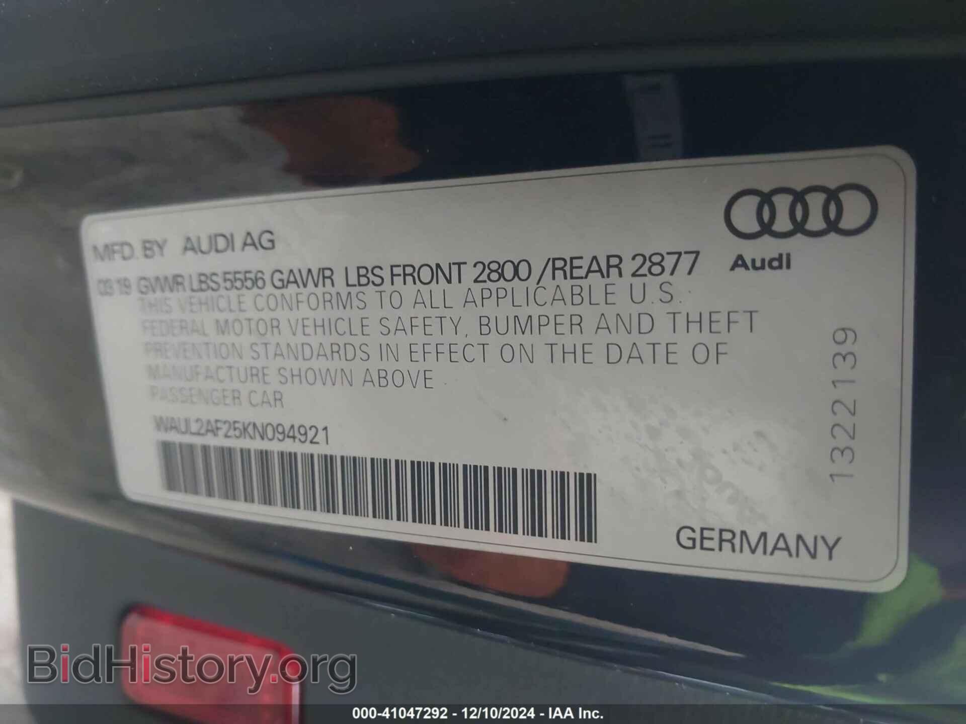 2019 AUDI A6 - VIN: WAUL2AF25KN094921 - Фото 9