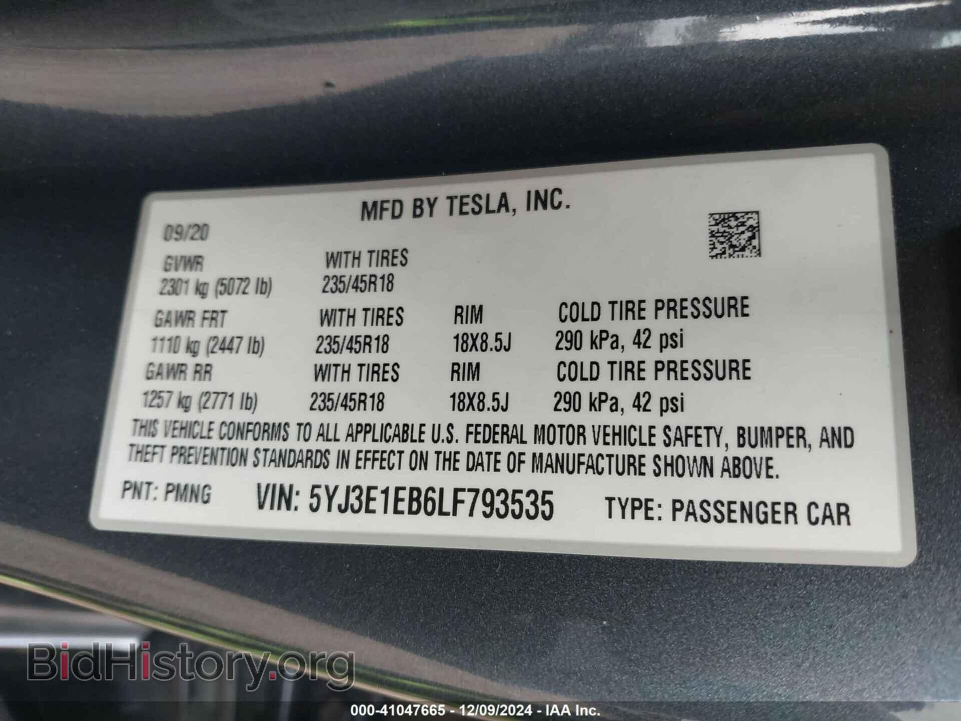 2020 TESLA MODEL 3 - VIN: 5YJ3E1EB6LF793535 - Фото 9