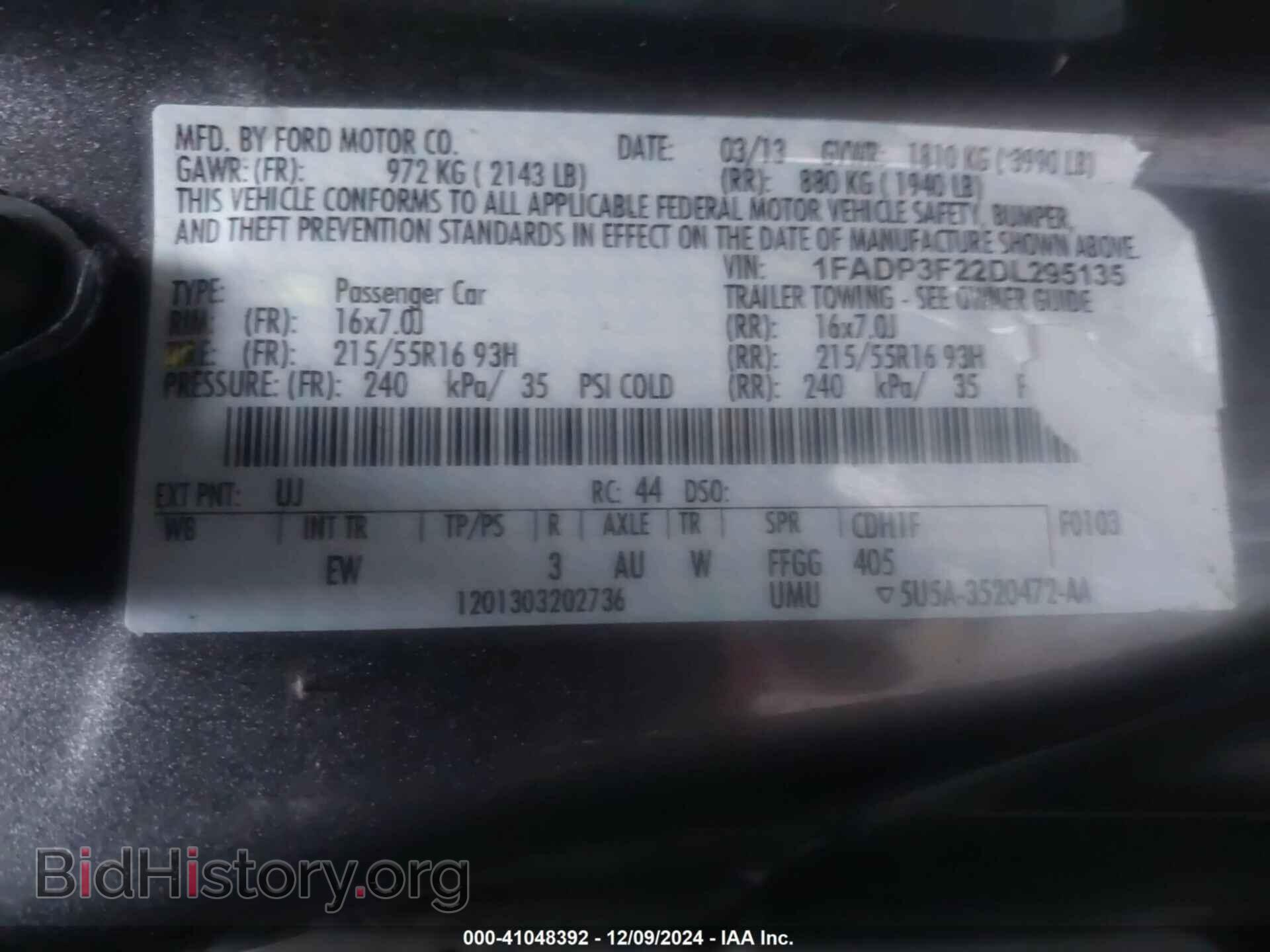 2013 FORD FOCUS - VIN: 1FADP3F22DL295135 - Фото 9