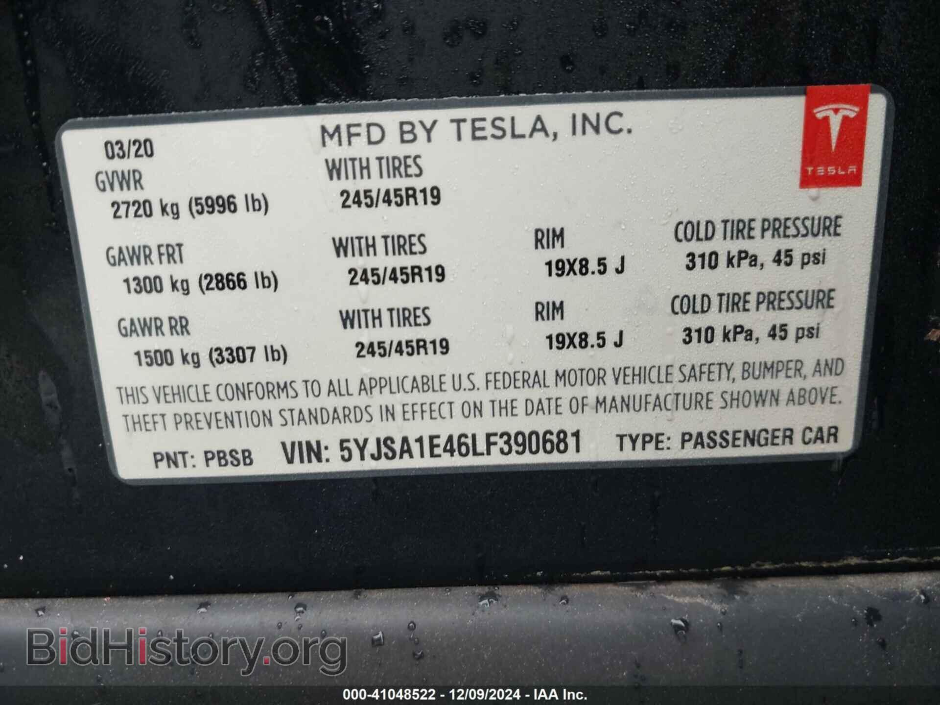 2020 TESLA MODEL S - VIN: 5YJSA1E46LF390681 - Фото 9