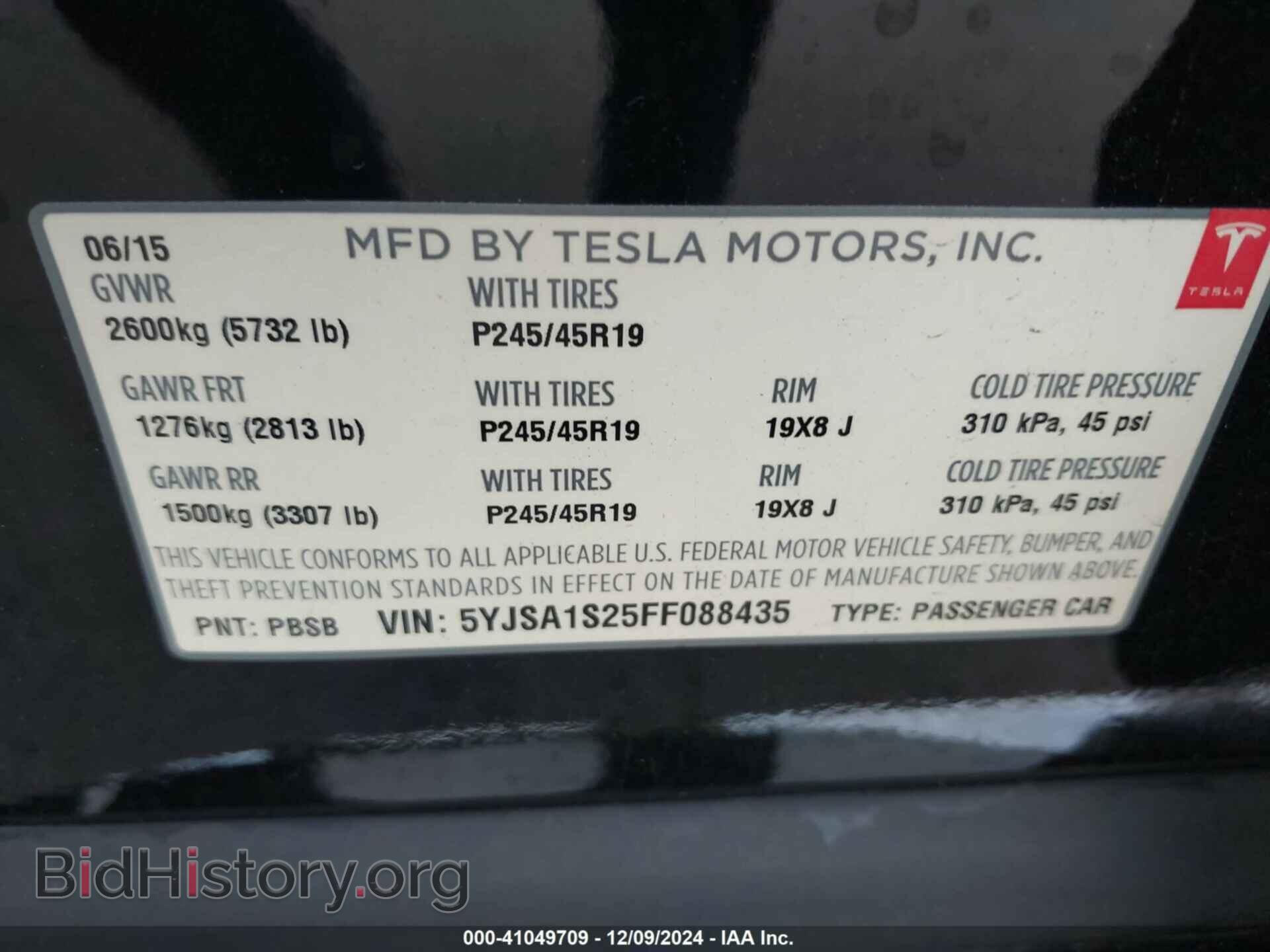 2015 TESLA MODEL S - VIN: 5YJSA1S25FF088435 - Фото 9