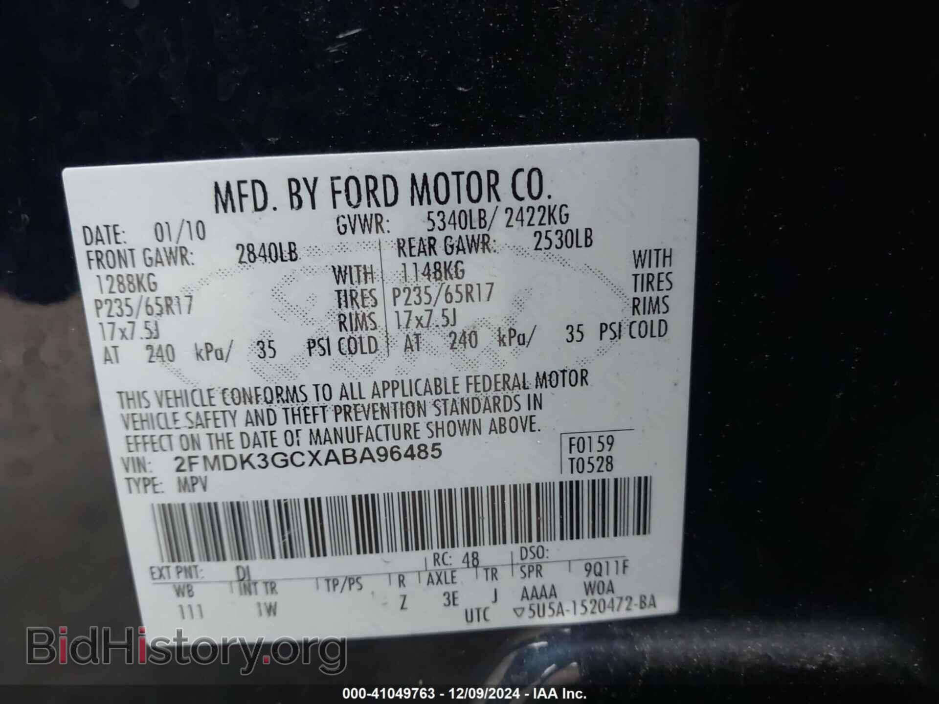 2010 FORD EDGE - VIN: 2FMDK3GCXABA96485 - Фото 9