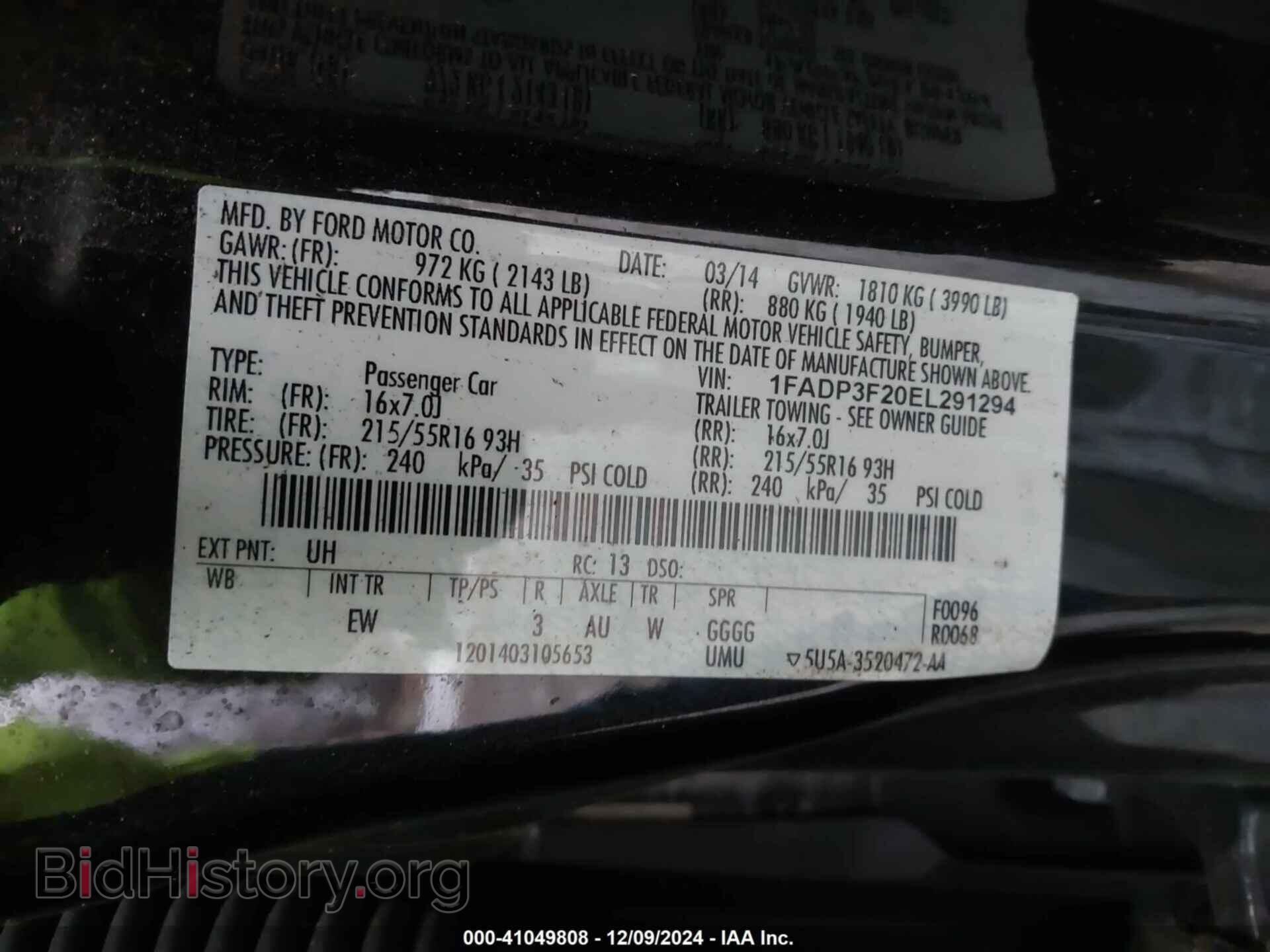 2014 FORD FOCUS - VIN: 1FADP3F20EL291294 - Фото 9