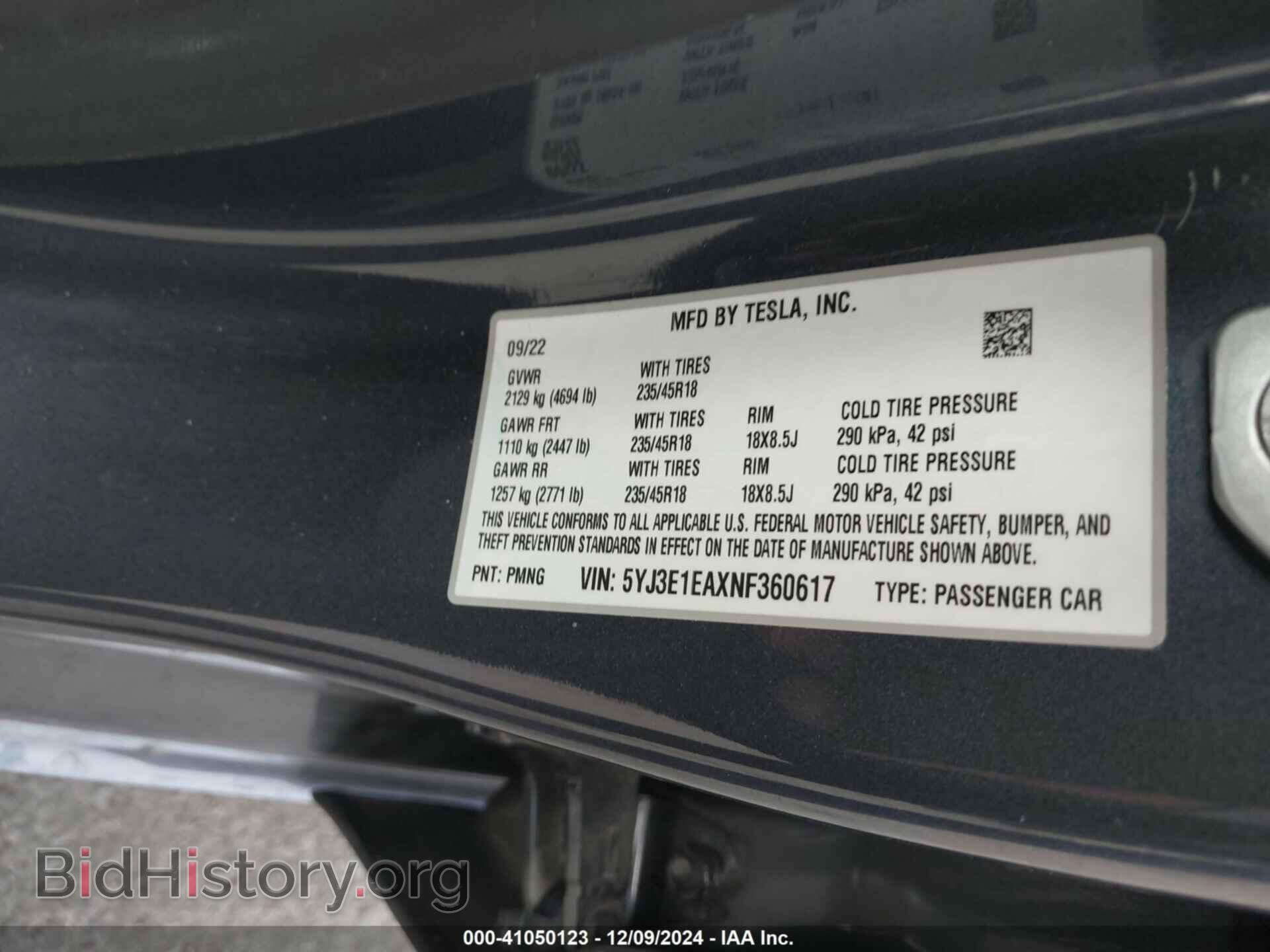 2022 TESLA MODEL 3 - VIN: 5YJ3E1EAXNF360617 - Фото 9