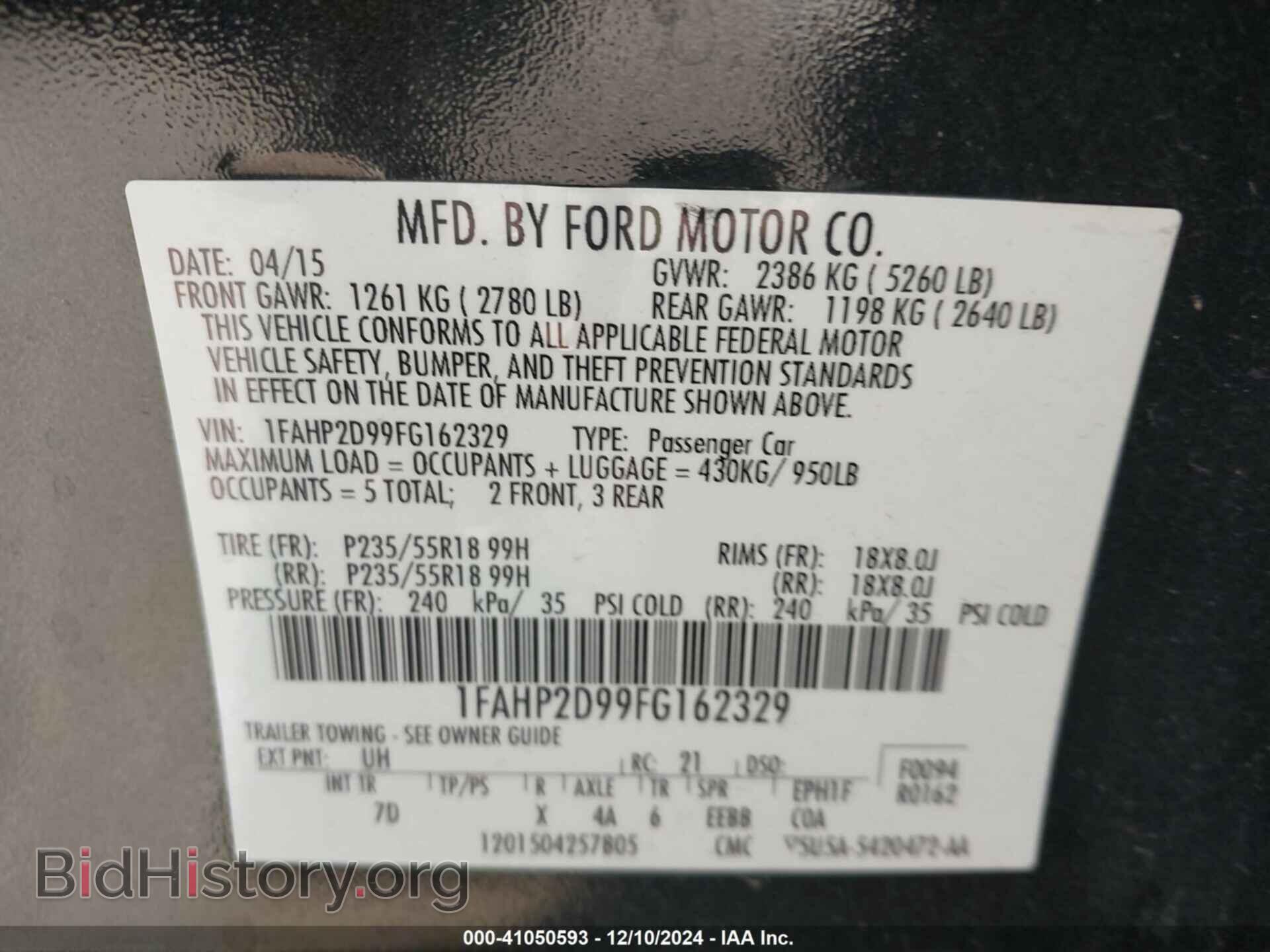 2015 FORD TAURUS - VIN: 1FAHP2D99FG162329 - Photo 9