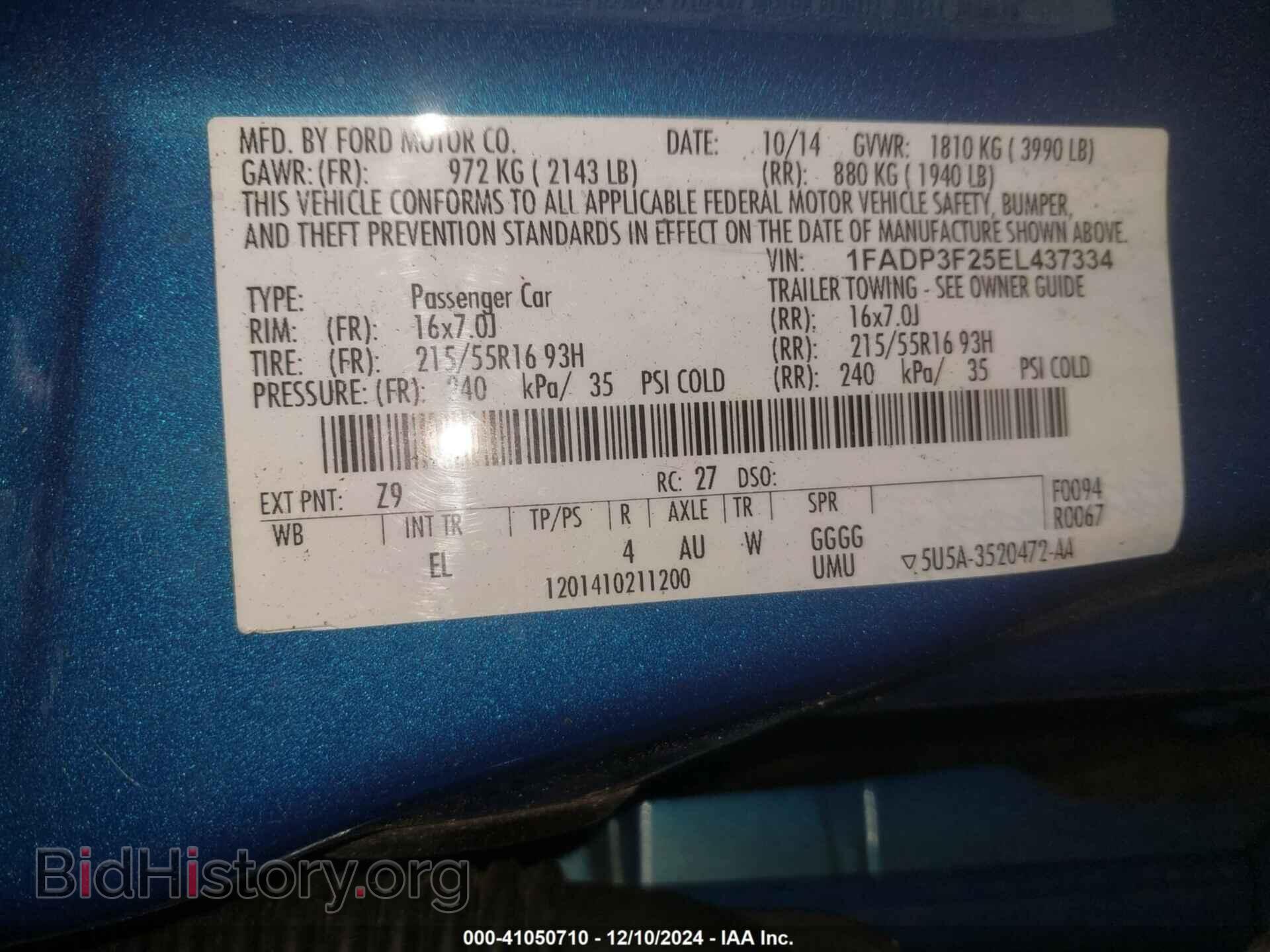 2014 FORD FOCUS - VIN: 1FADP3F25EL437334 - Фото 9