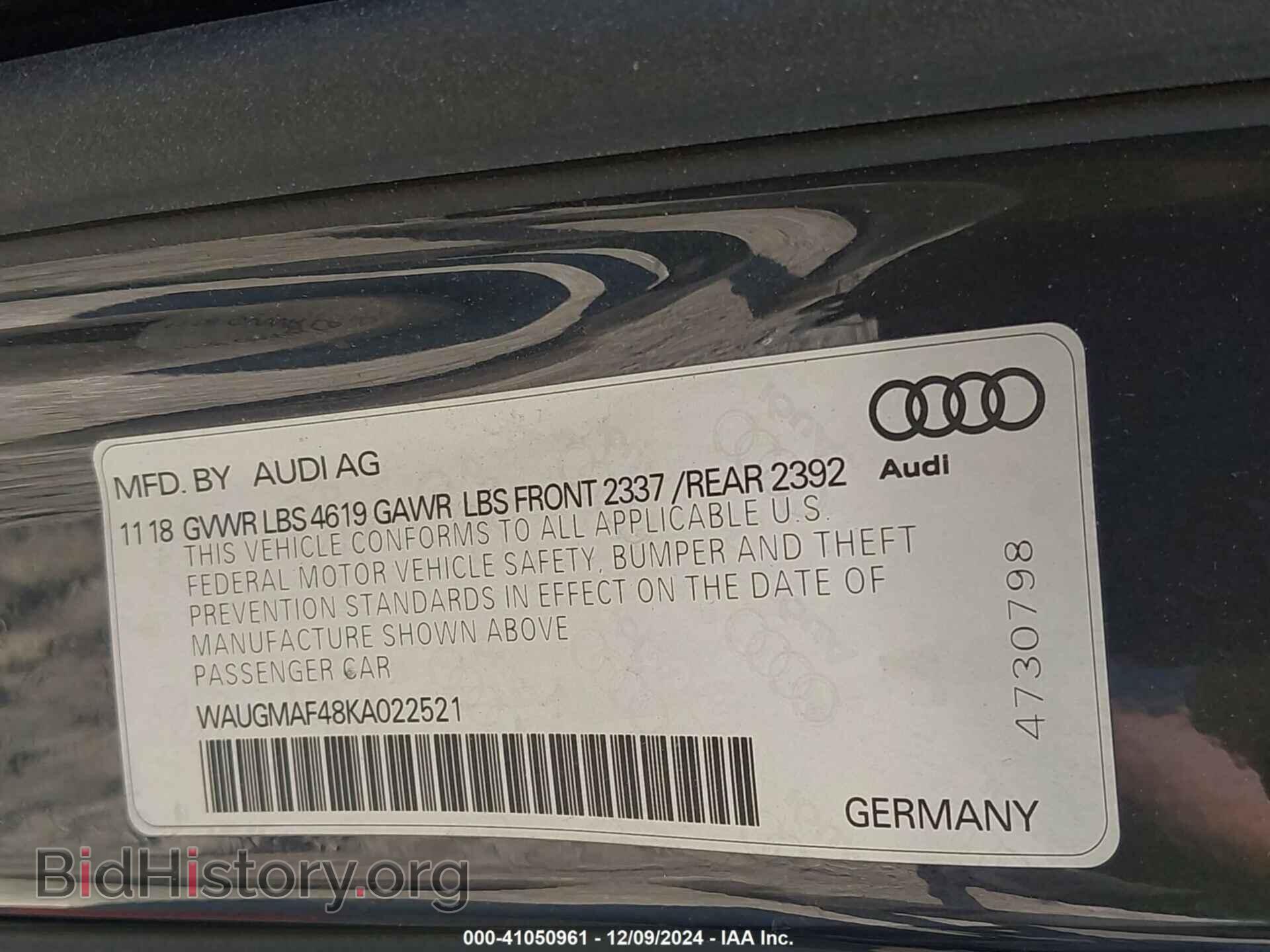 2019 AUDI A4 - VIN: WAUGMAF48KA022521 - Фото 9