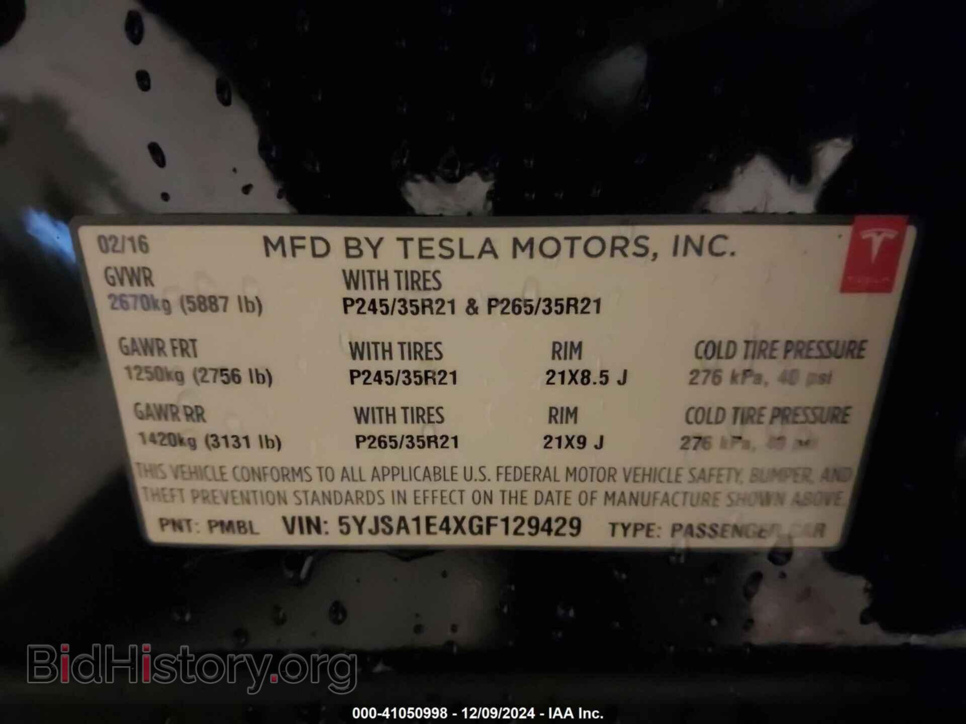2016 TESLA MODEL S - VIN: 5YJSA1E4XGF129429 - Photo 9