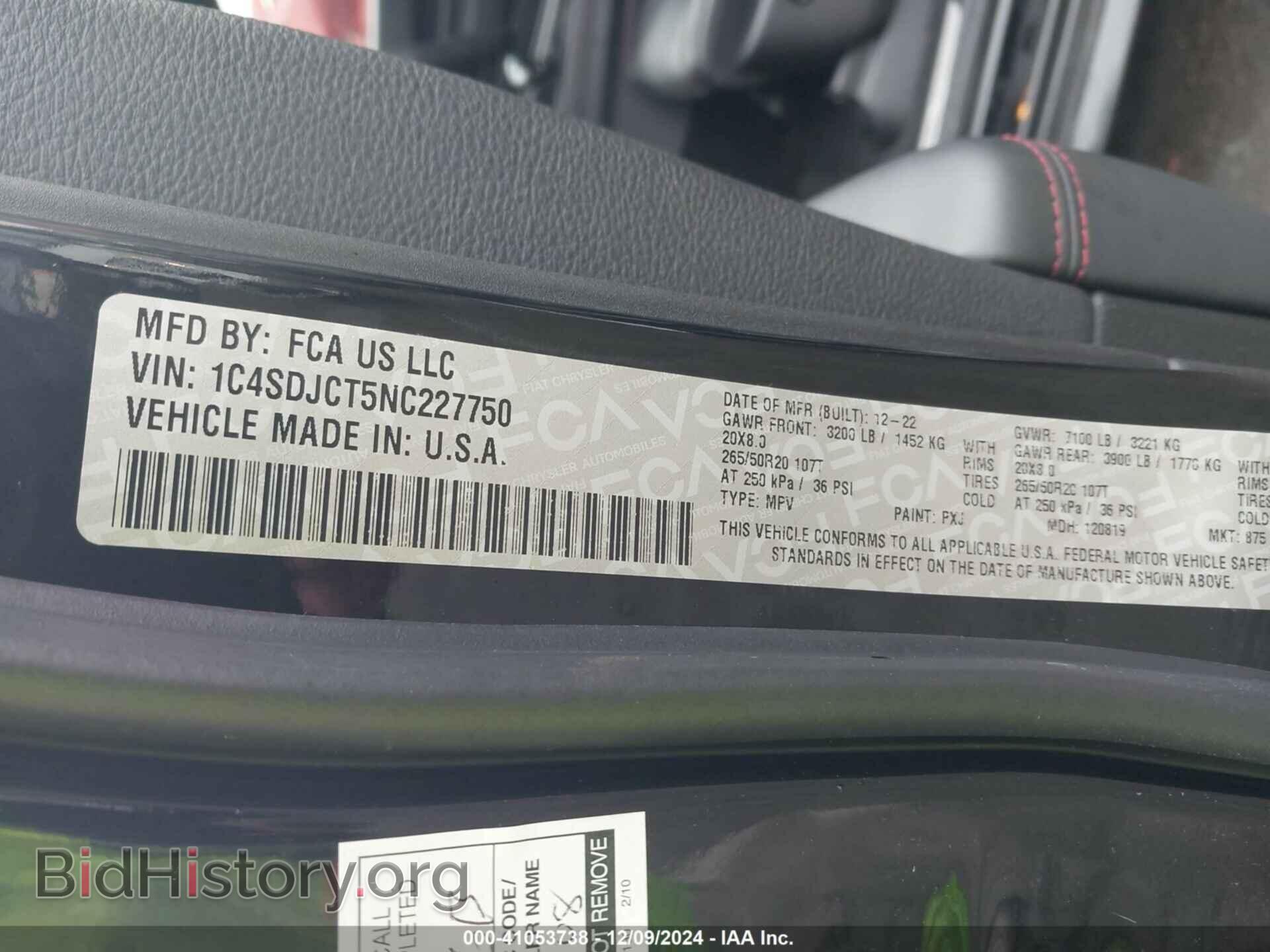 2022 DODGE DURANGO - VIN: 1C4SDJCT5NC227750 - Photo 9