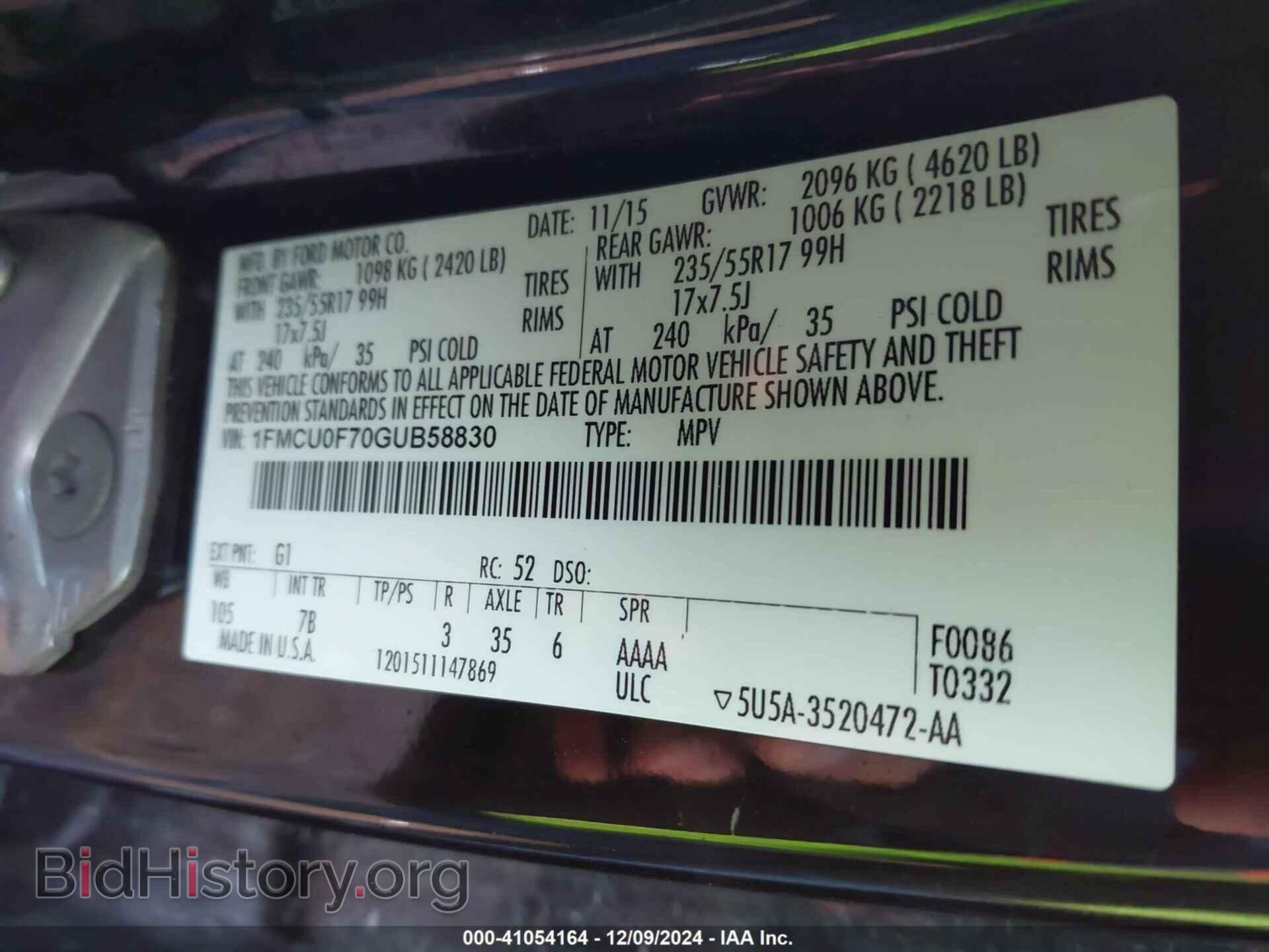 2016 FORD ESCAPE - VIN: 1FMCU0F70GUB58830 - Фото 9