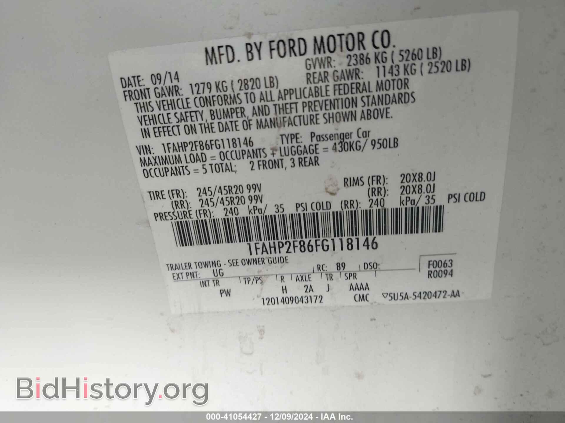 2015 FORD TAURUS - VIN: 1FAHP2F86FG118146 - Фото 9