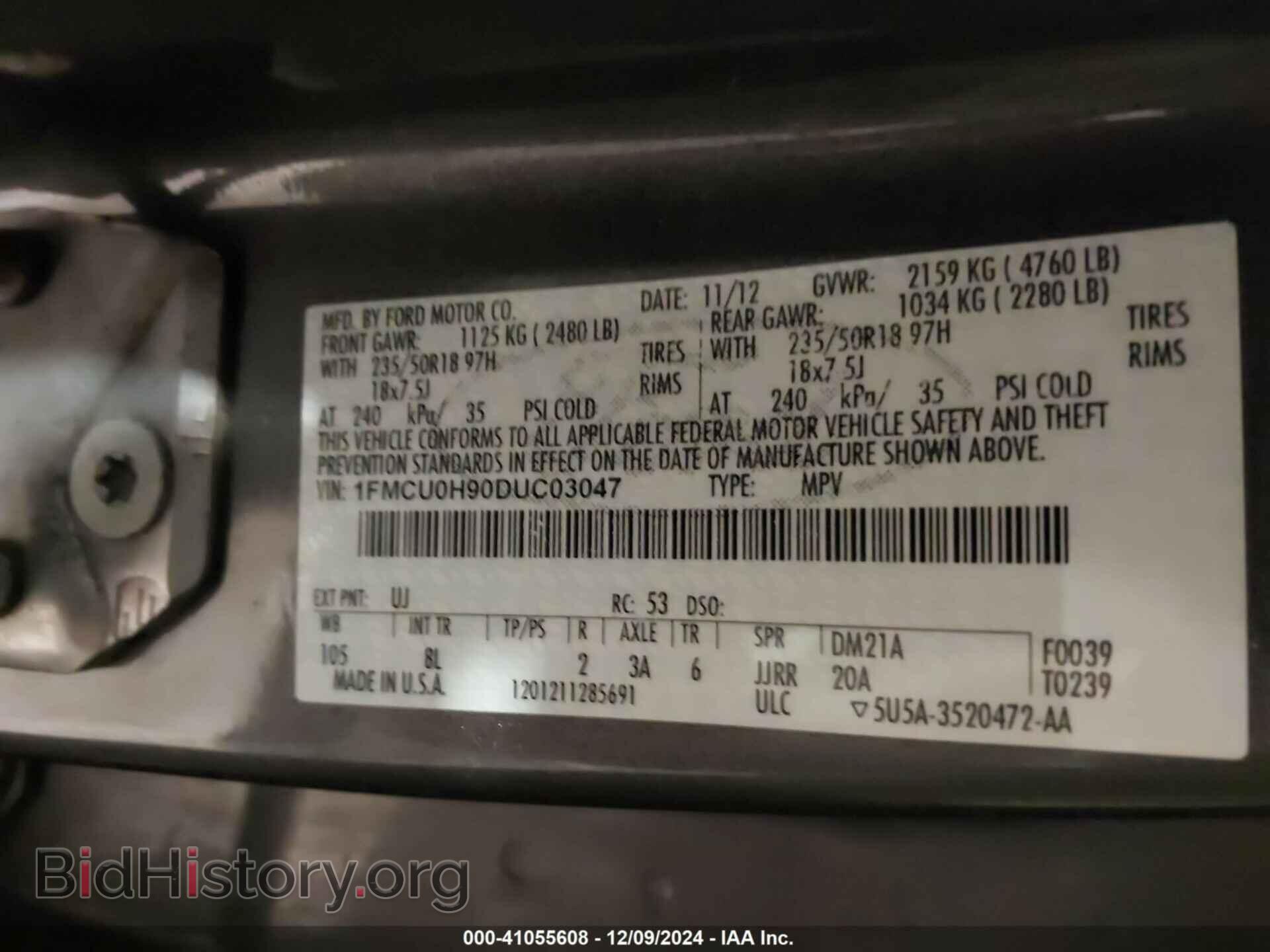 2013 FORD ESCAPE - VIN: 1FMCU0H90DUC03047 - Фото 9