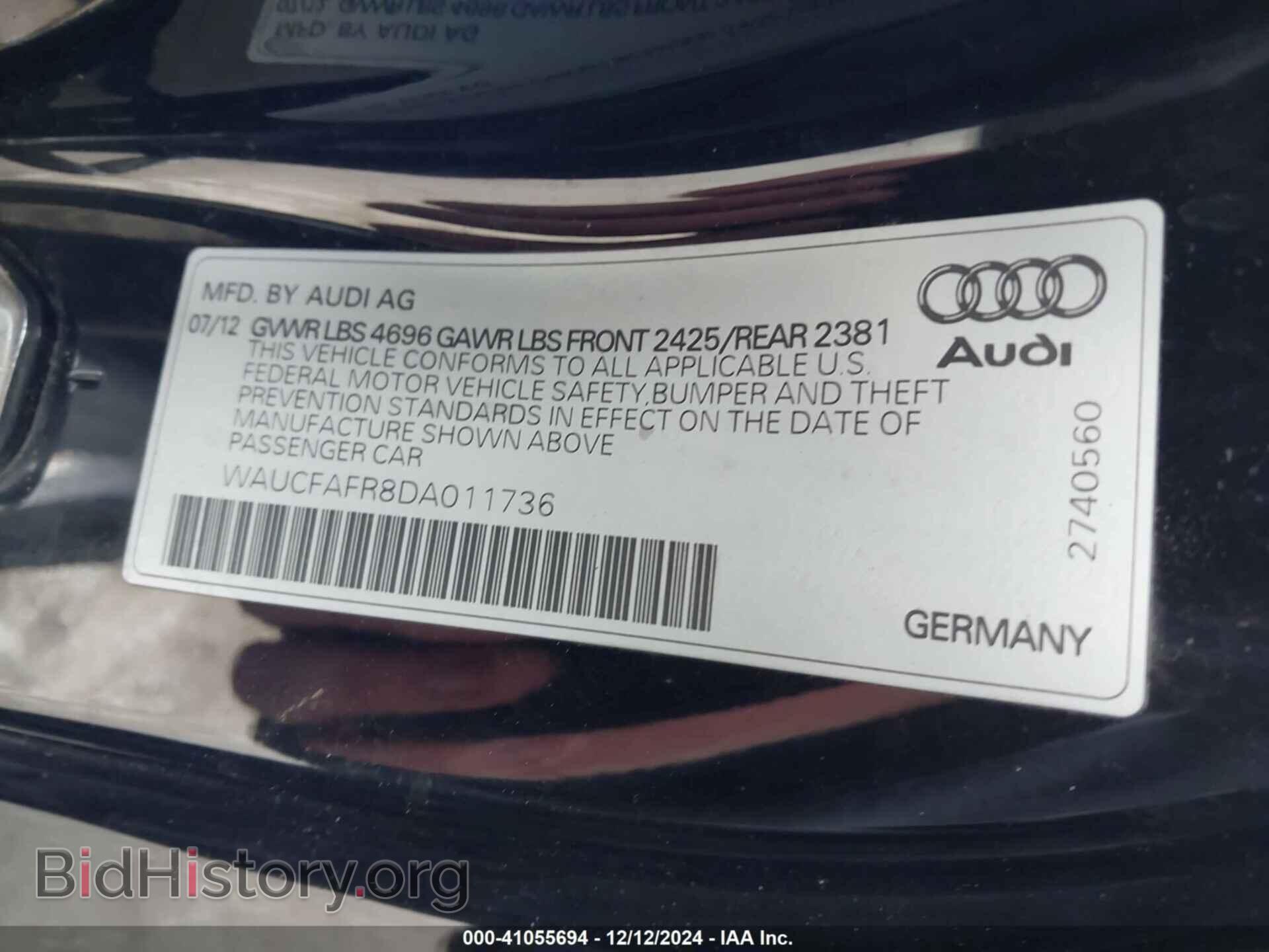 2013 AUDI A5 - VIN: WAUCFAFR8DA011736 - Фото 9