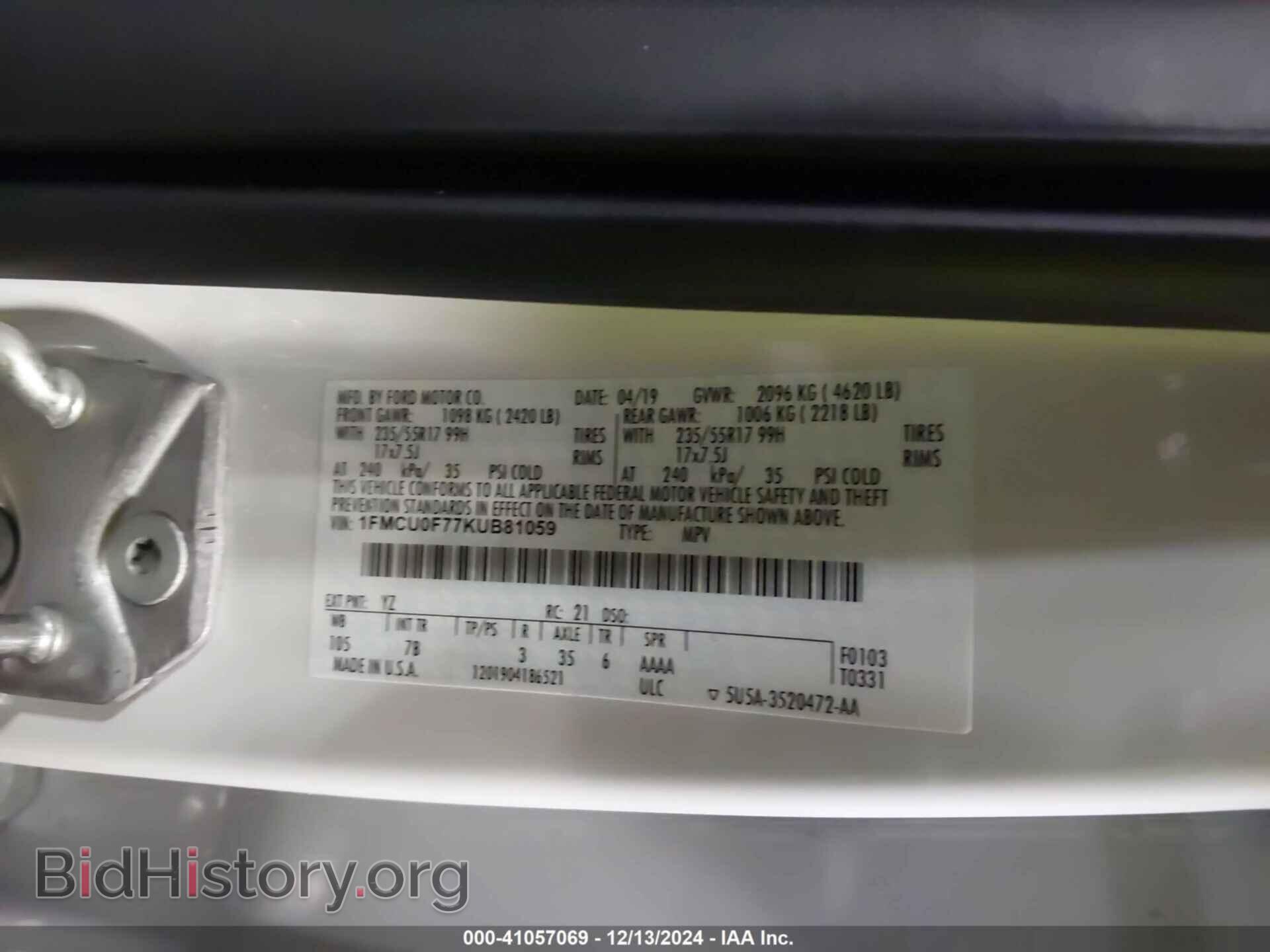 2019 FORD ESCAPE - VIN: 1FMCU0F77KUB81059 - Фото 9