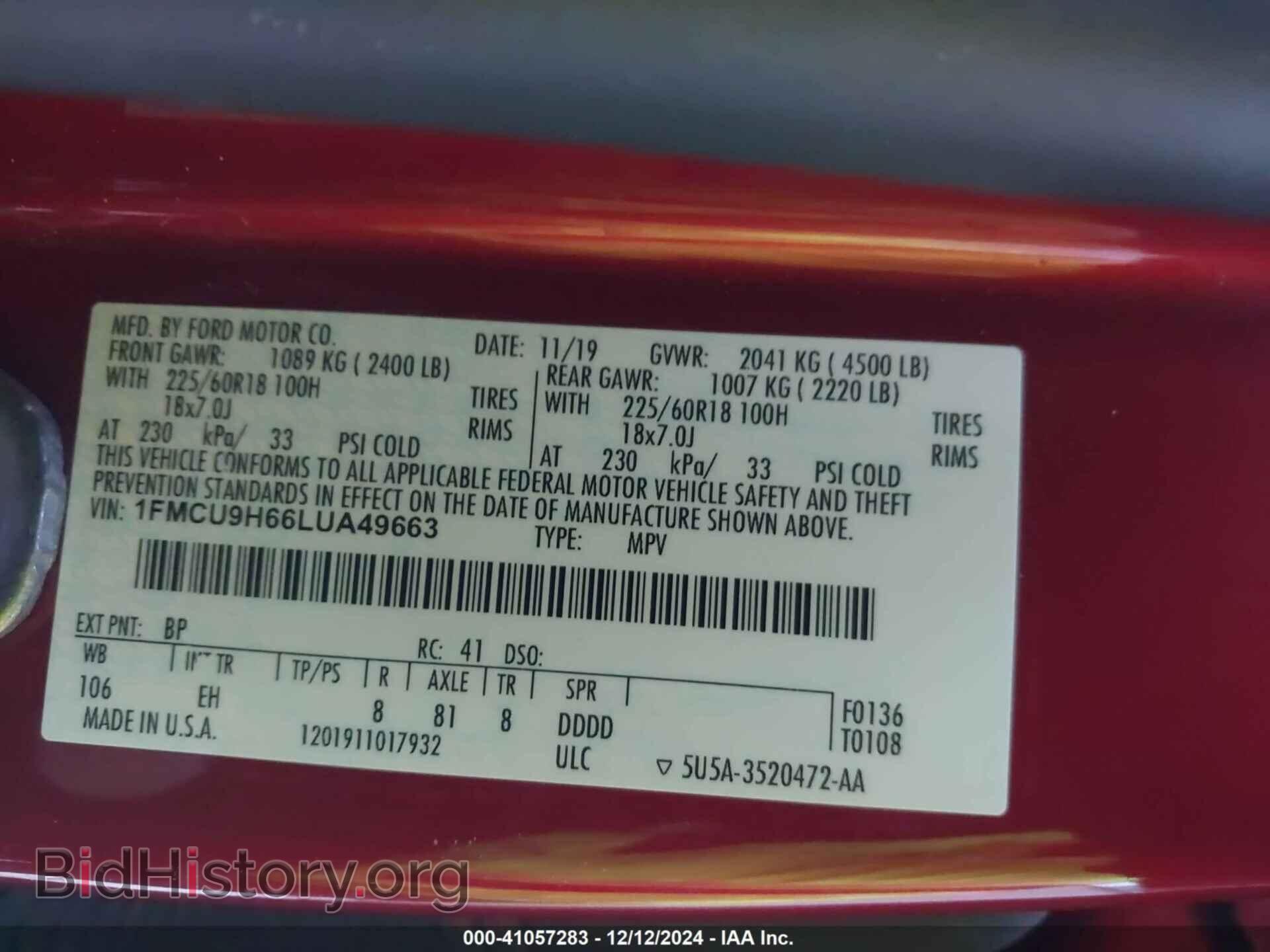 2020 FORD ESCAPE - VIN: 1FMCU9H66LUA49663 - Photo 9
