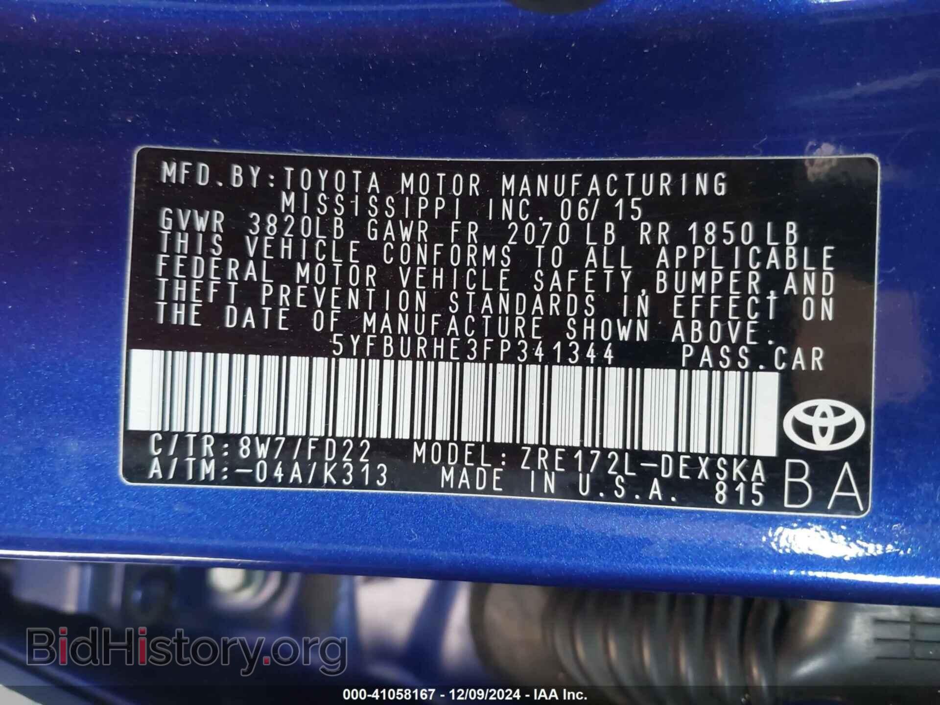 2015 TOYOTA COROLLA - VIN: 5YFBURHE3FP341344 - Фото 9