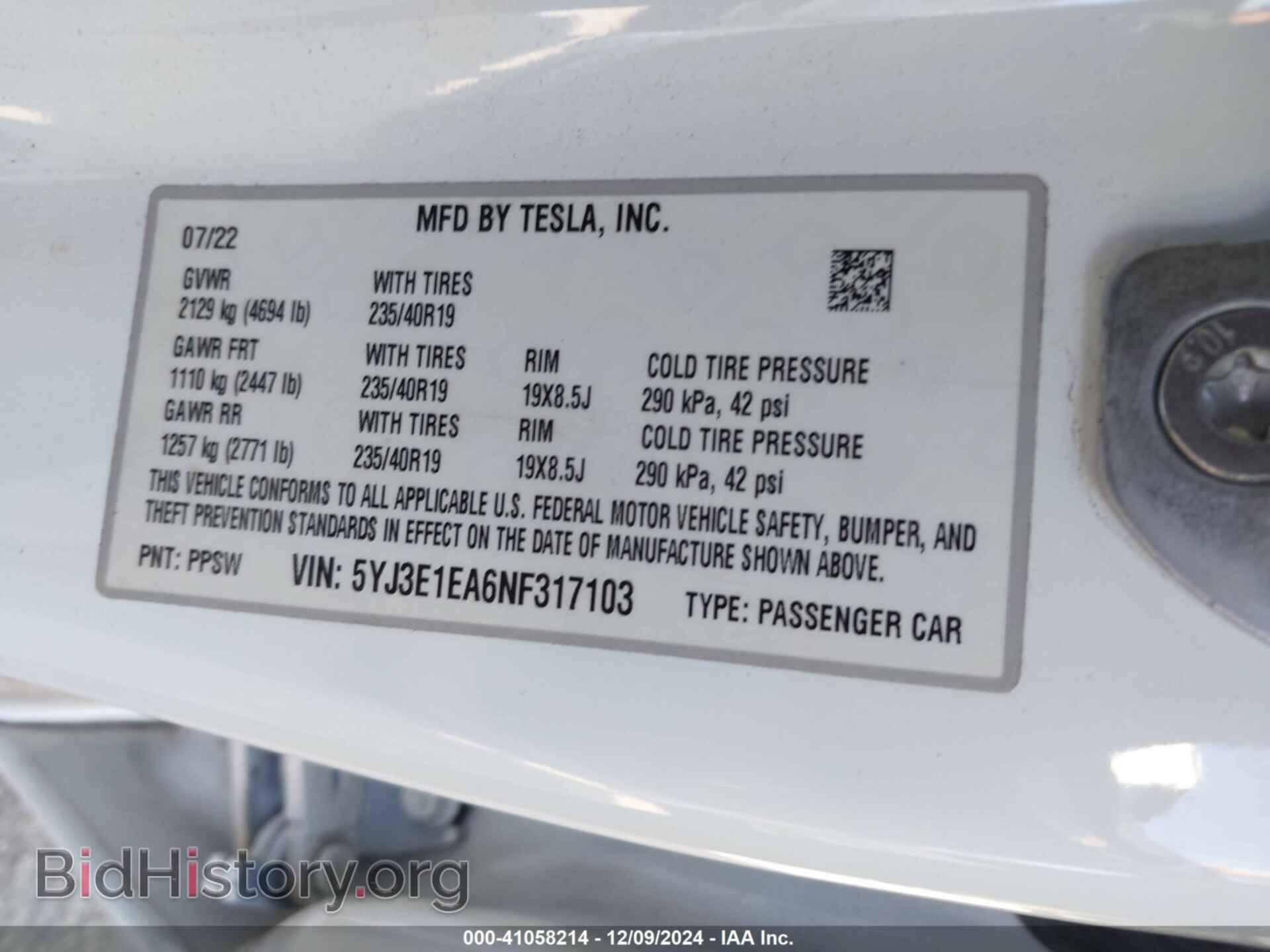 2022 TESLA MODEL 3 - VIN: 5YJ3E1EA6NF317103 - Фото 9