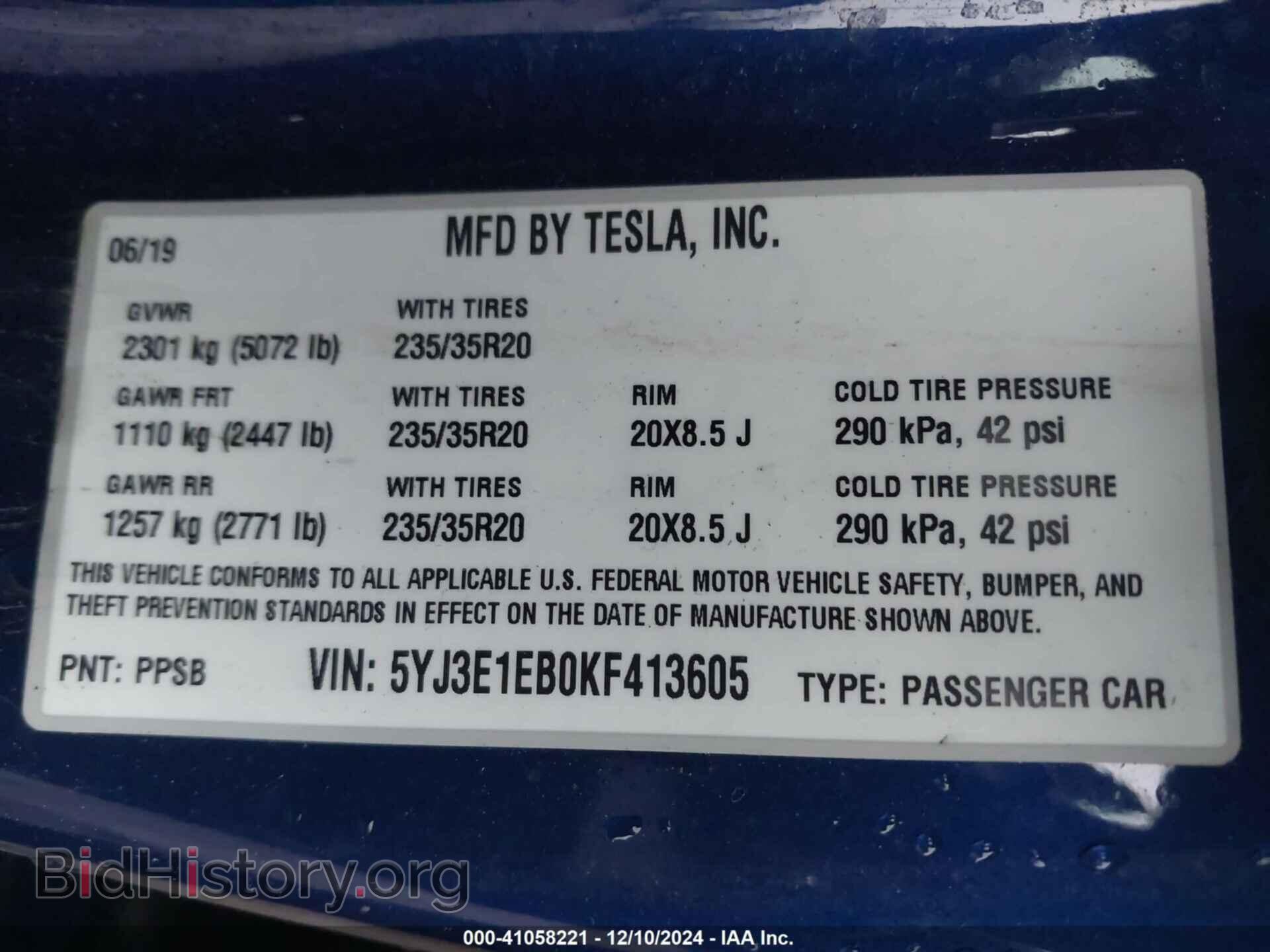 2019 TESLA MODEL 3 - VIN: 5YJ3E1EB0KF413605 - Фото 9