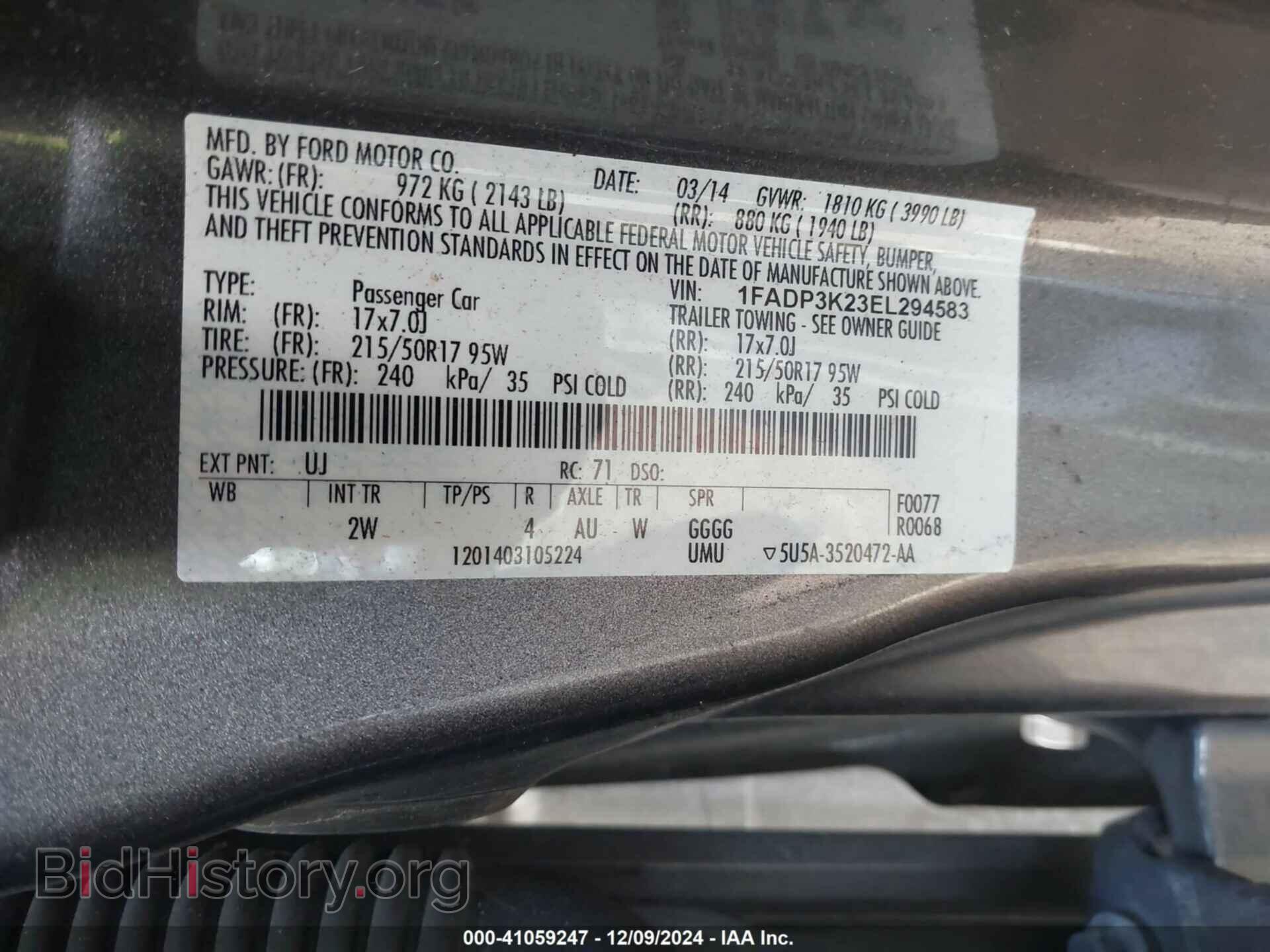 2014 FORD FOCUS - VIN: 1FADP3K23EL294583 - Фото 9