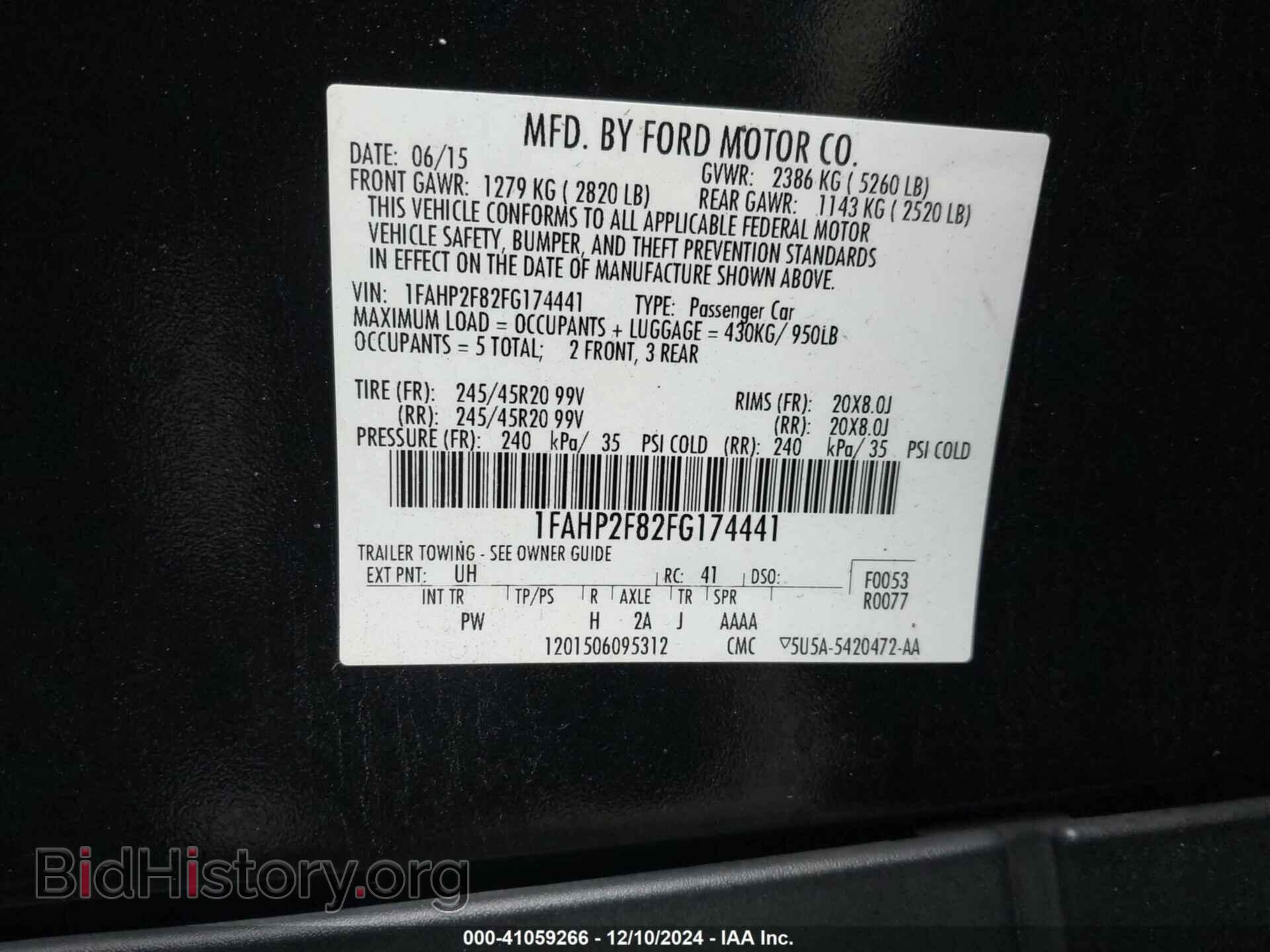 2015 FORD TAURUS - VIN: 1FAHP2F82FG174441 - Фото 9