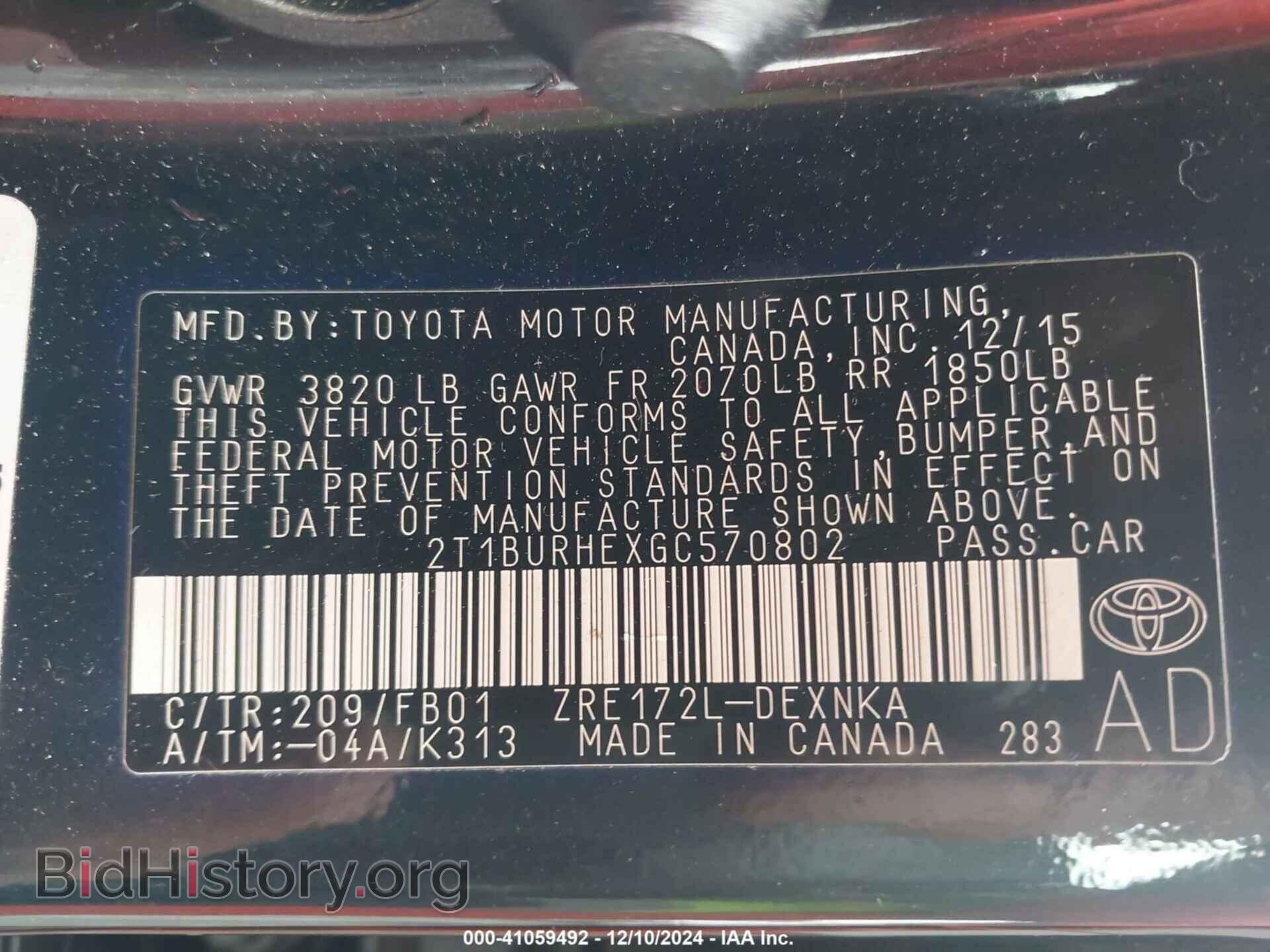 2016 TOYOTA COROLLA - VIN: 2T1BURHEXGC570802 - Фото 9