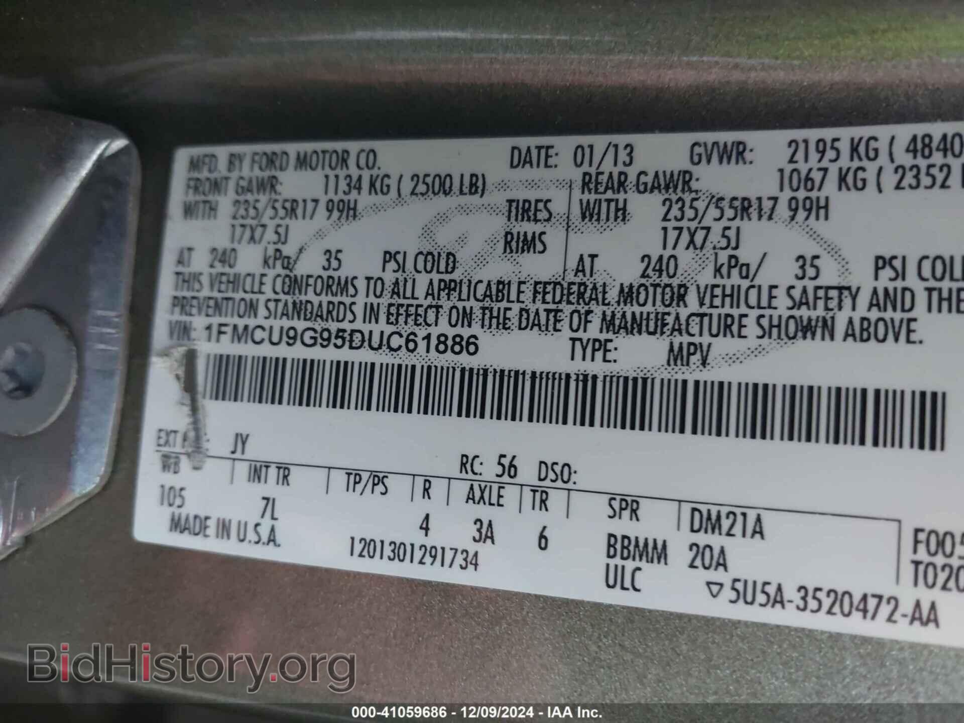 2013 FORD ESCAPE - VIN: 1FMCU9G95DUC61886 - Photo 9
