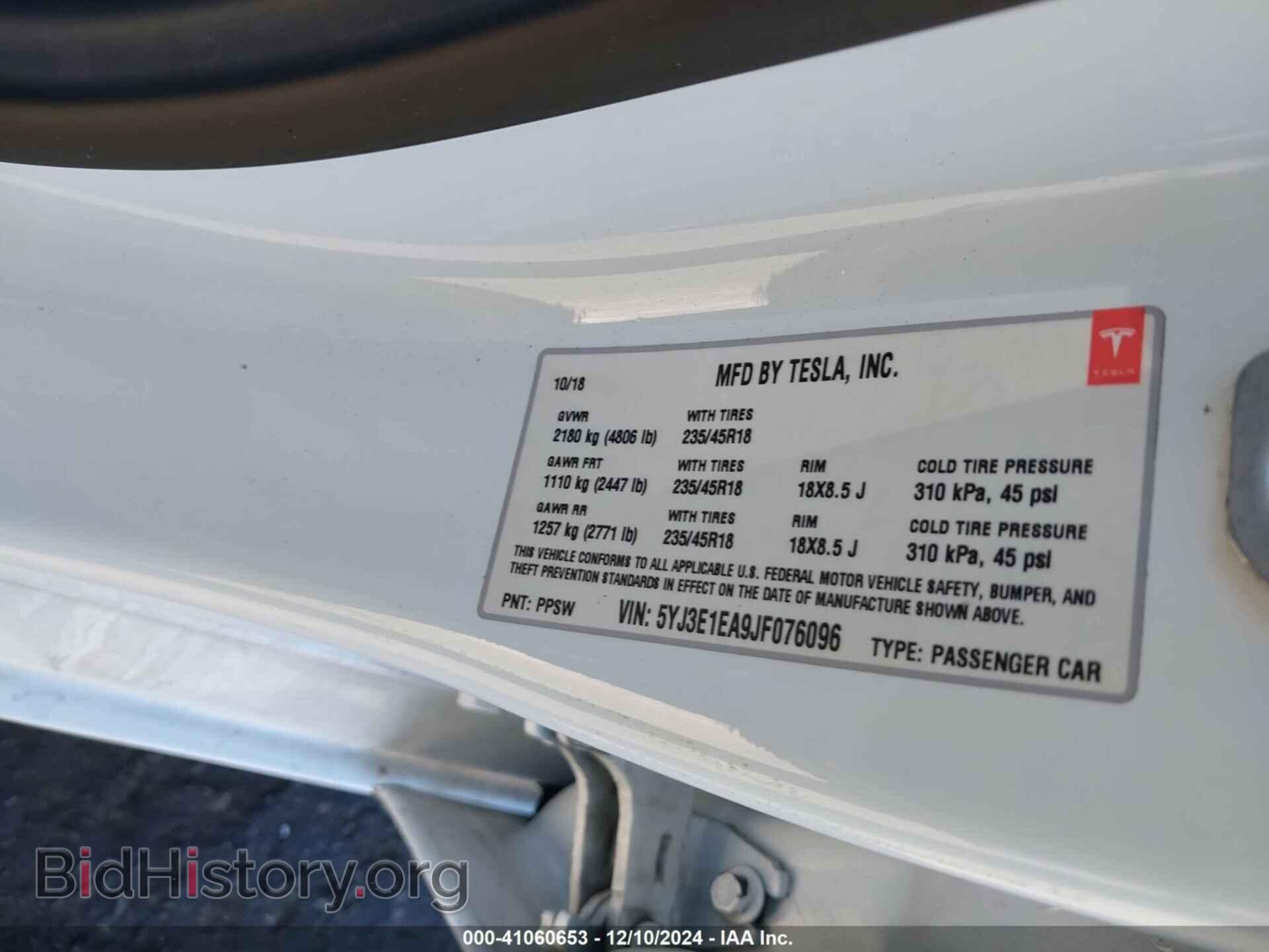 2018 TESLA MODEL 3 - VIN: 5YJ3E1EA9JF076096 - Фото 9