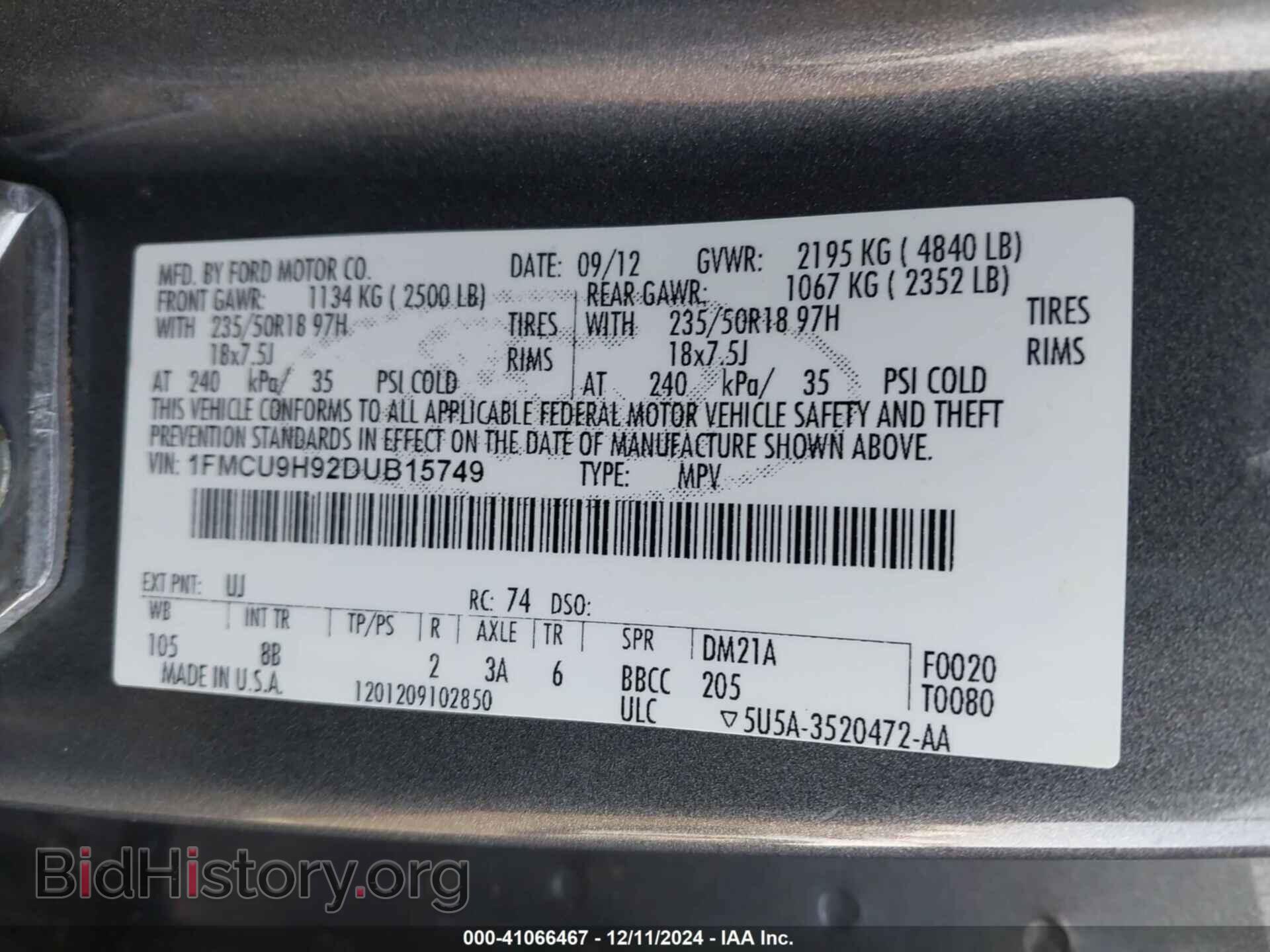 2013 FORD ESCAPE - VIN: 1FMCU9H92DUB15749 - Photo 9