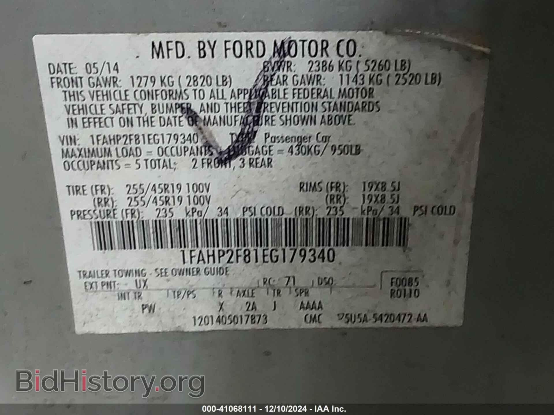 2014 FORD TAURUS - VIN: 1FAHP2F81EG179340 - Фото 9