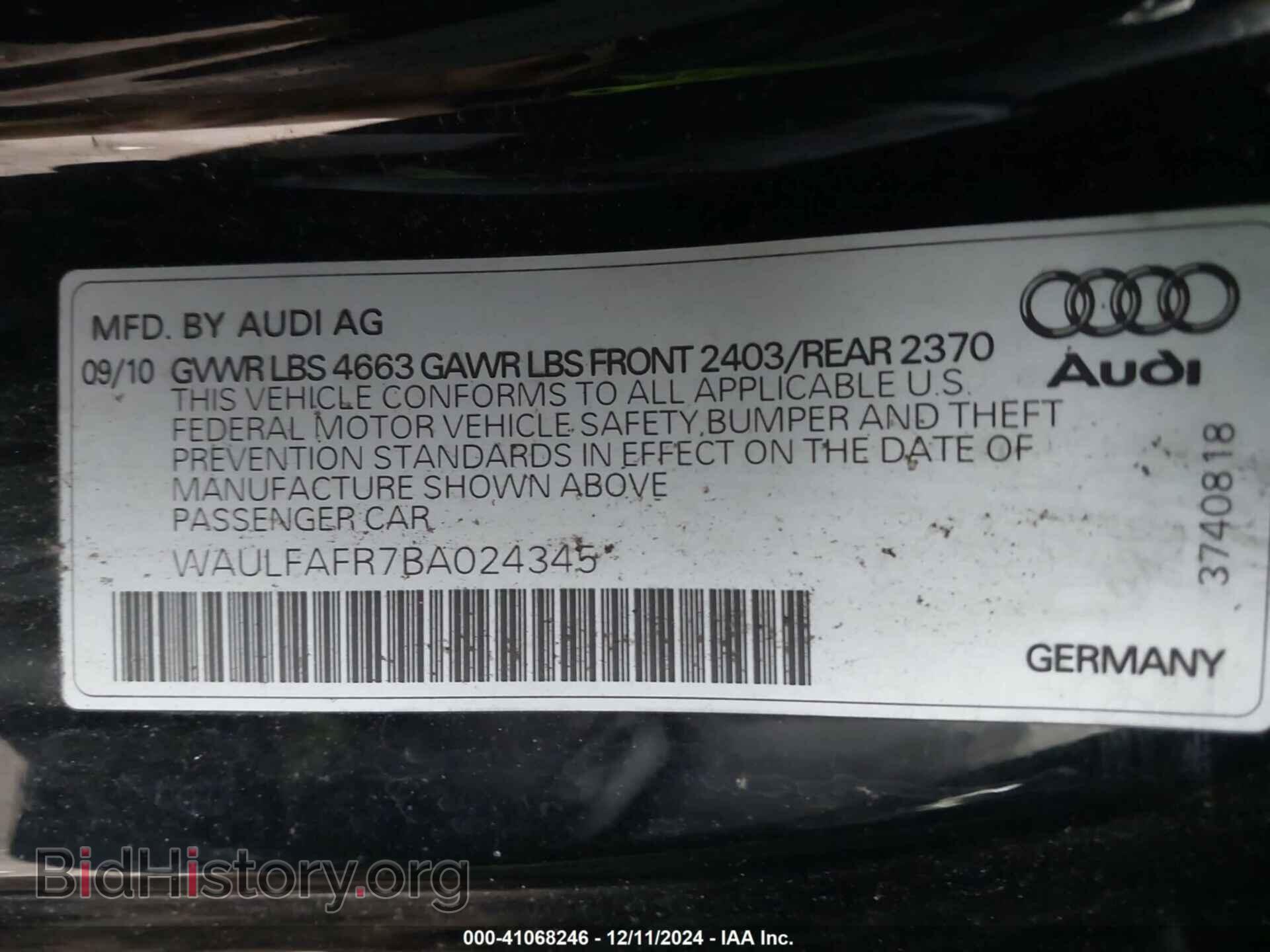 2011 AUDI A5 - VIN: WAULFAFR7BA024345 - Фото 9