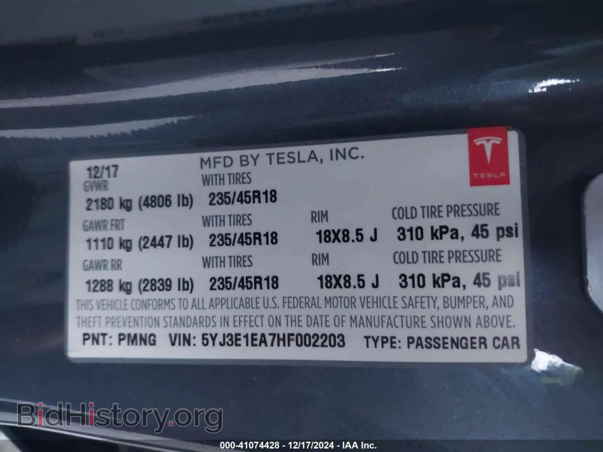 2017 TESLA MODEL 3 - VIN: 5YJ3E1EA7HF002203 - Photo 9