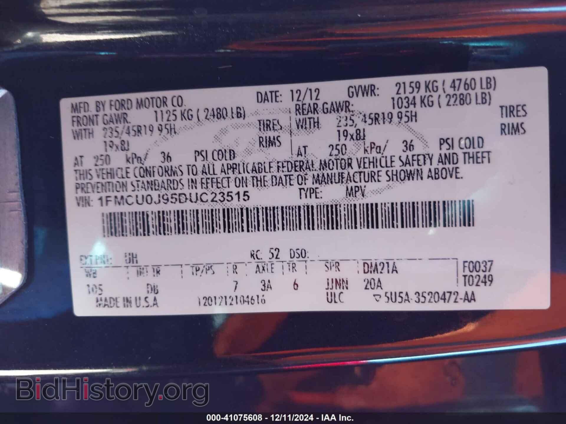 2013 FORD ESCAPE - VIN: 1FMCU0J95DUC23515 - Фото 9