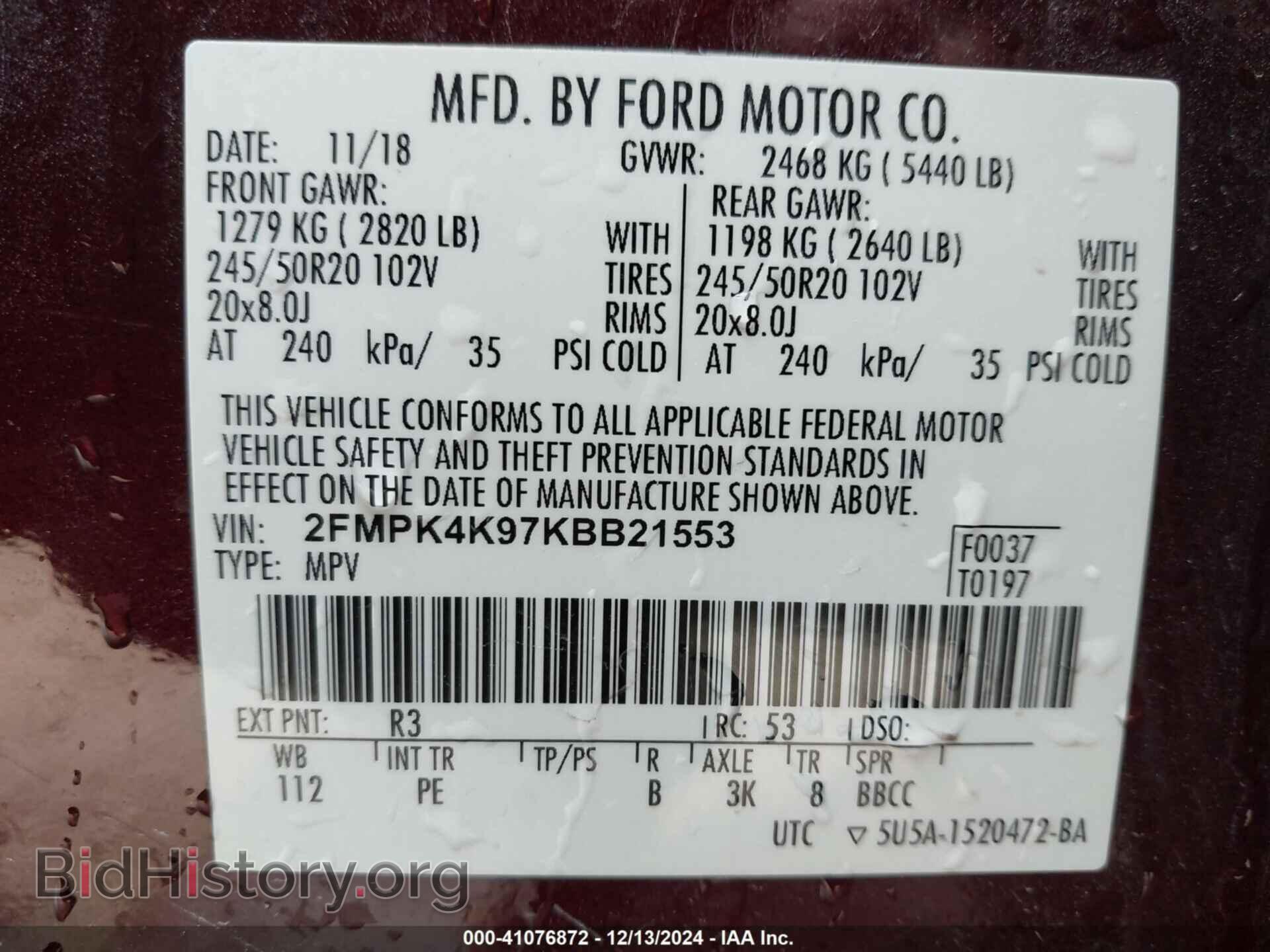 2019 FORD EDGE - VIN: 2FMPK4K97KBB21553 - Photo 9