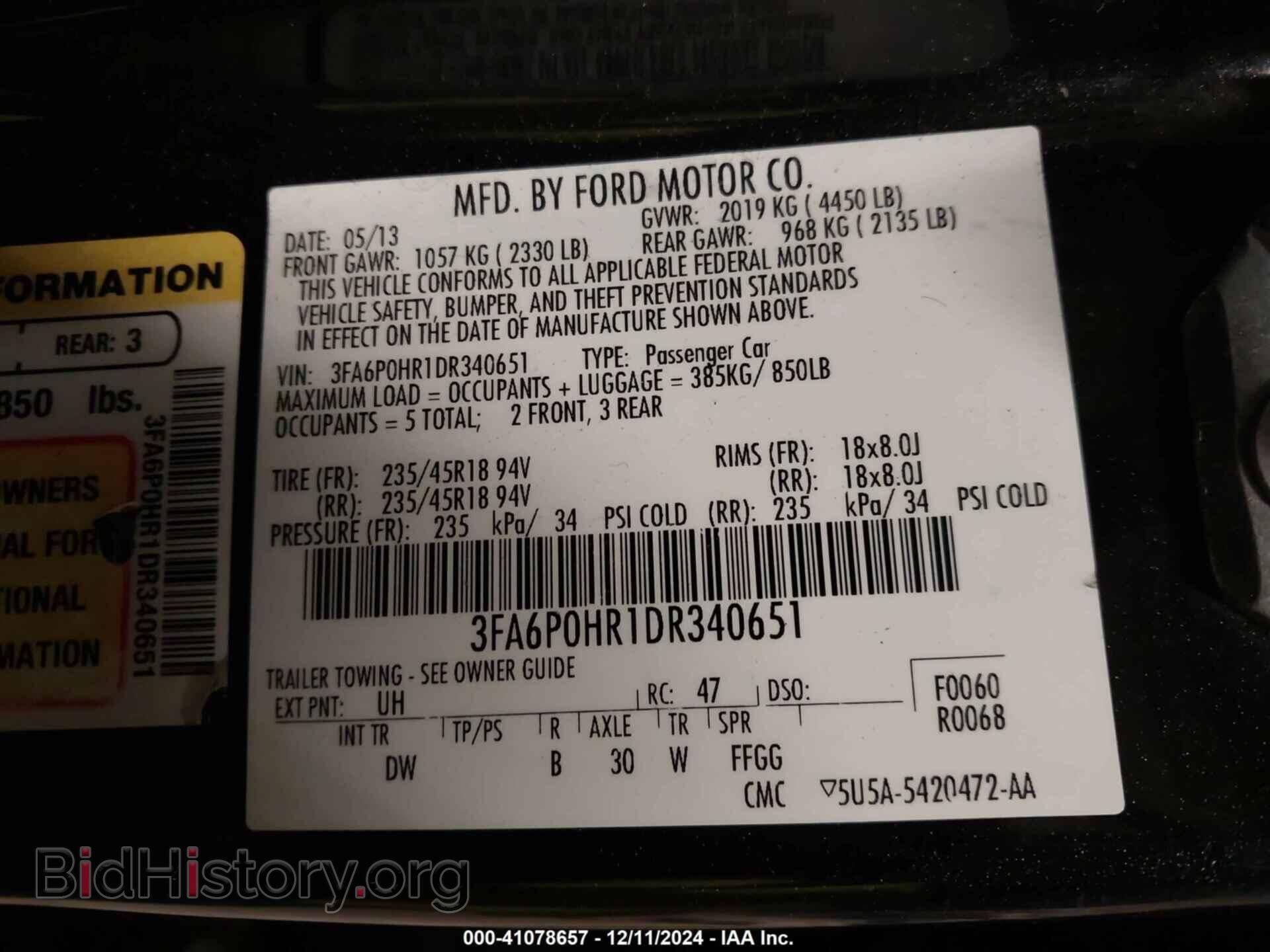 2013 FORD FUSION - VIN: 3FA6P0HR1DR340651 - Фото 9
