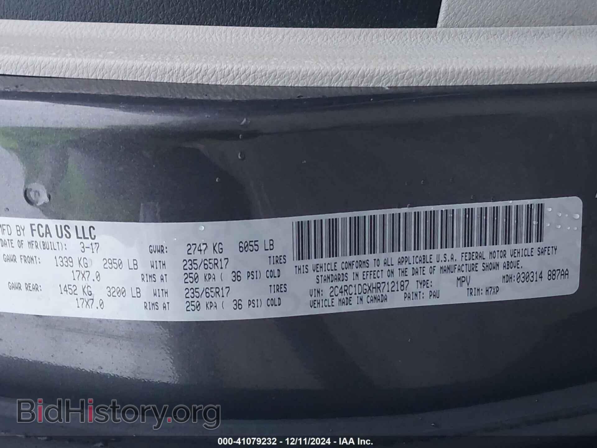 2017 CHRYSLER PACIFICA - VIN: 2C4RC1DGXHR712187 - Фото 9