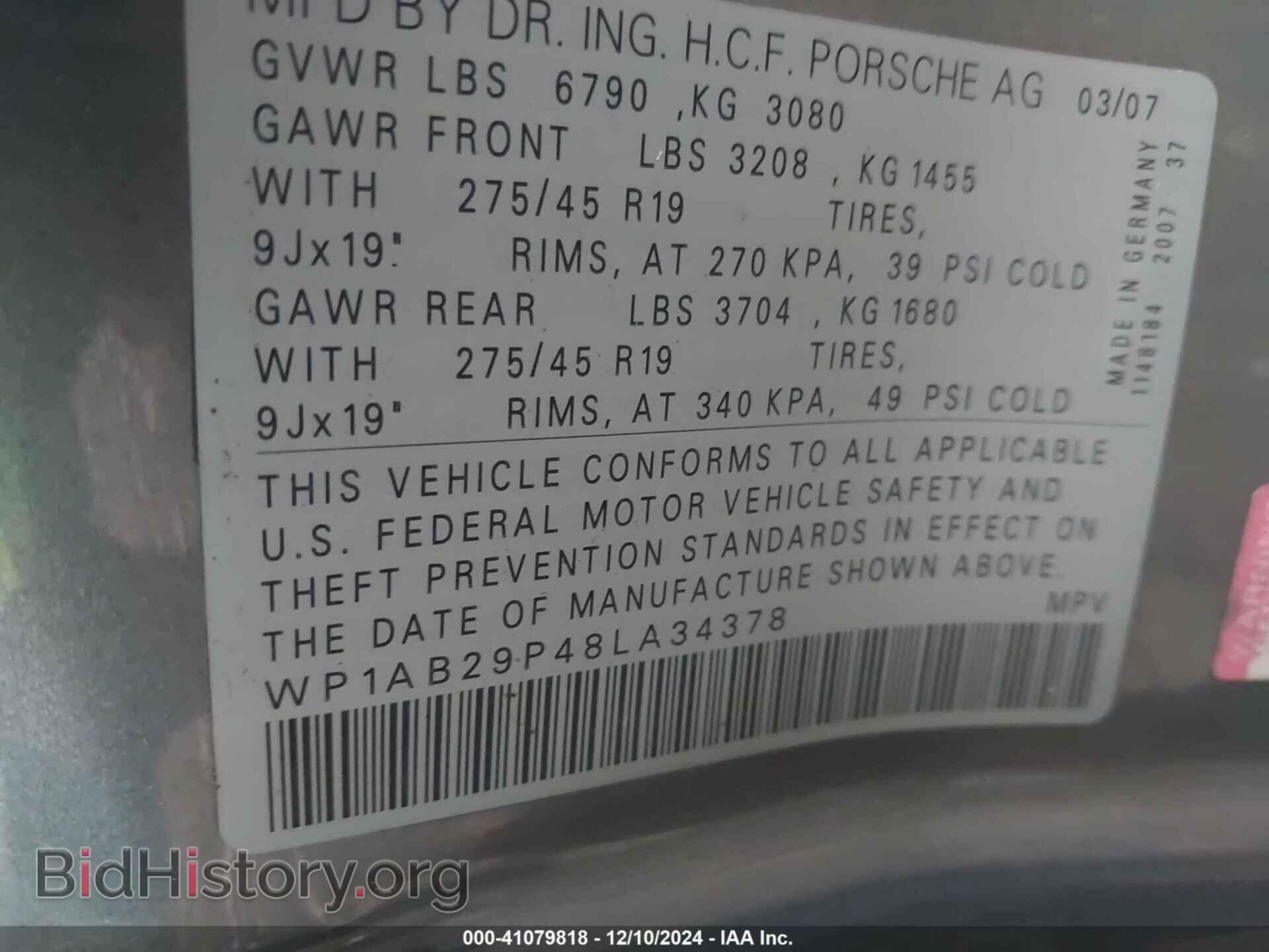 2008 PORSCHE CAYENNE - VIN: WP1AB29P48LA34378 - Фото 9