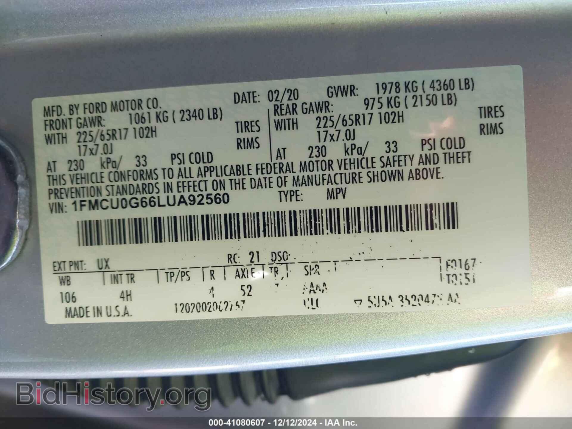 2020 FORD ESCAPE - VIN: 1FMCU0G66LUA92560 - Фото 9