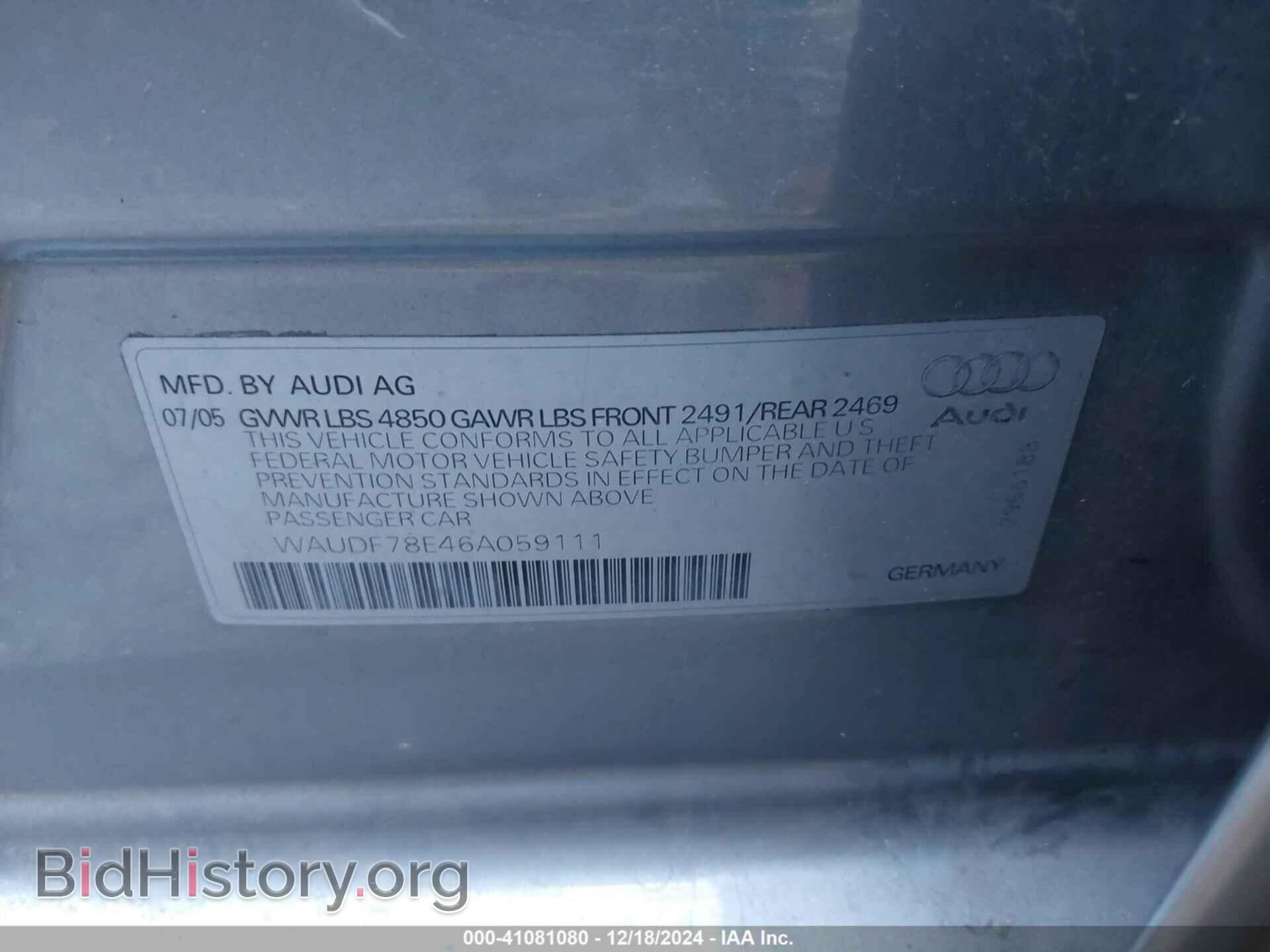 2006 AUDI A4 - VIN: WAUDF78E46A059111 - Фото 9