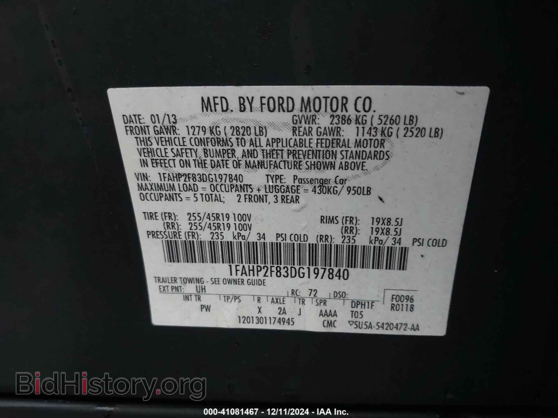 2013 FORD TAURUS - VIN: 1FAHP2F83DG197840 - Фото 9