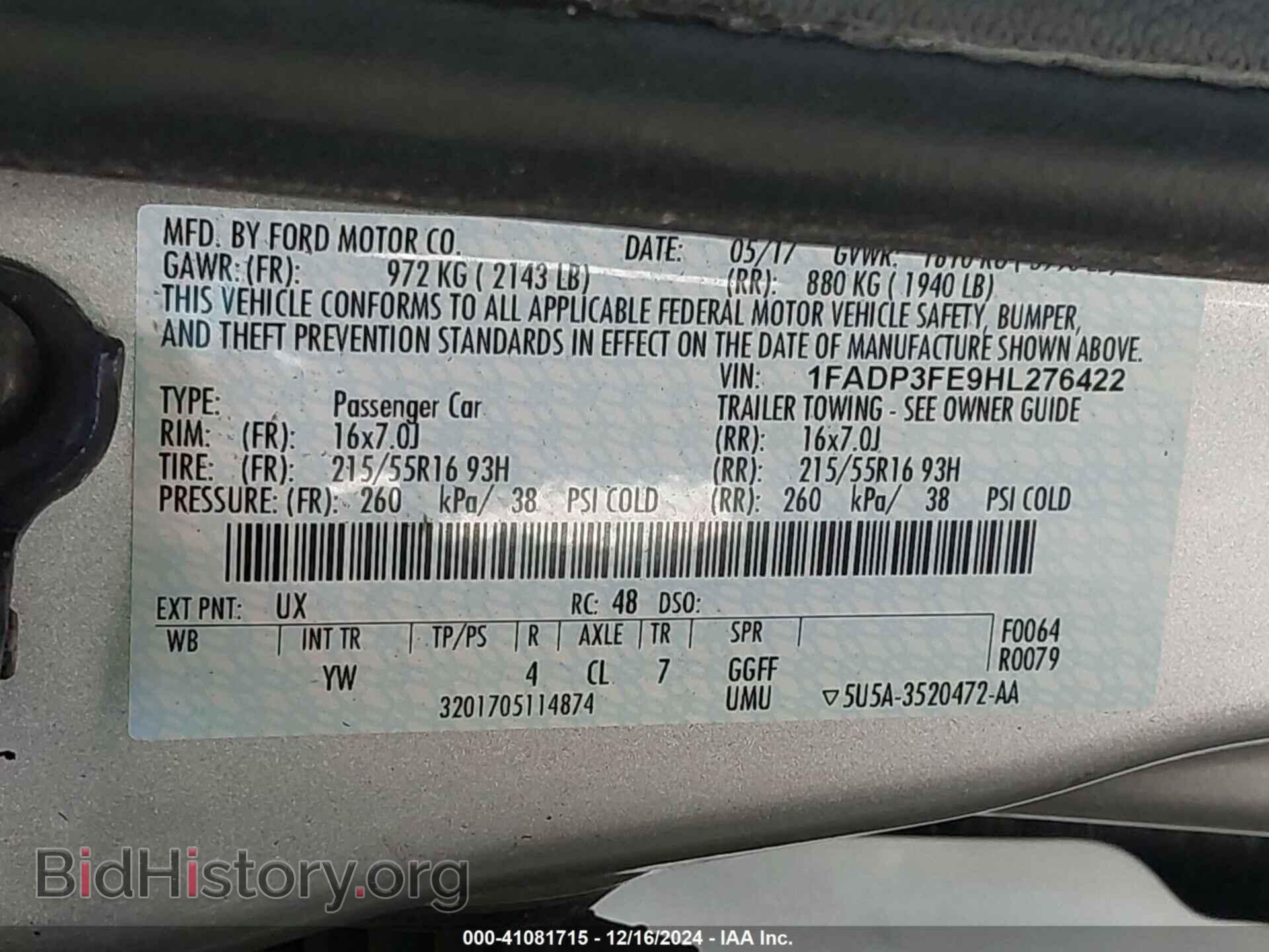 2017 FORD FOCUS - VIN: 1FADP3FE9HL276422 - Фото 9