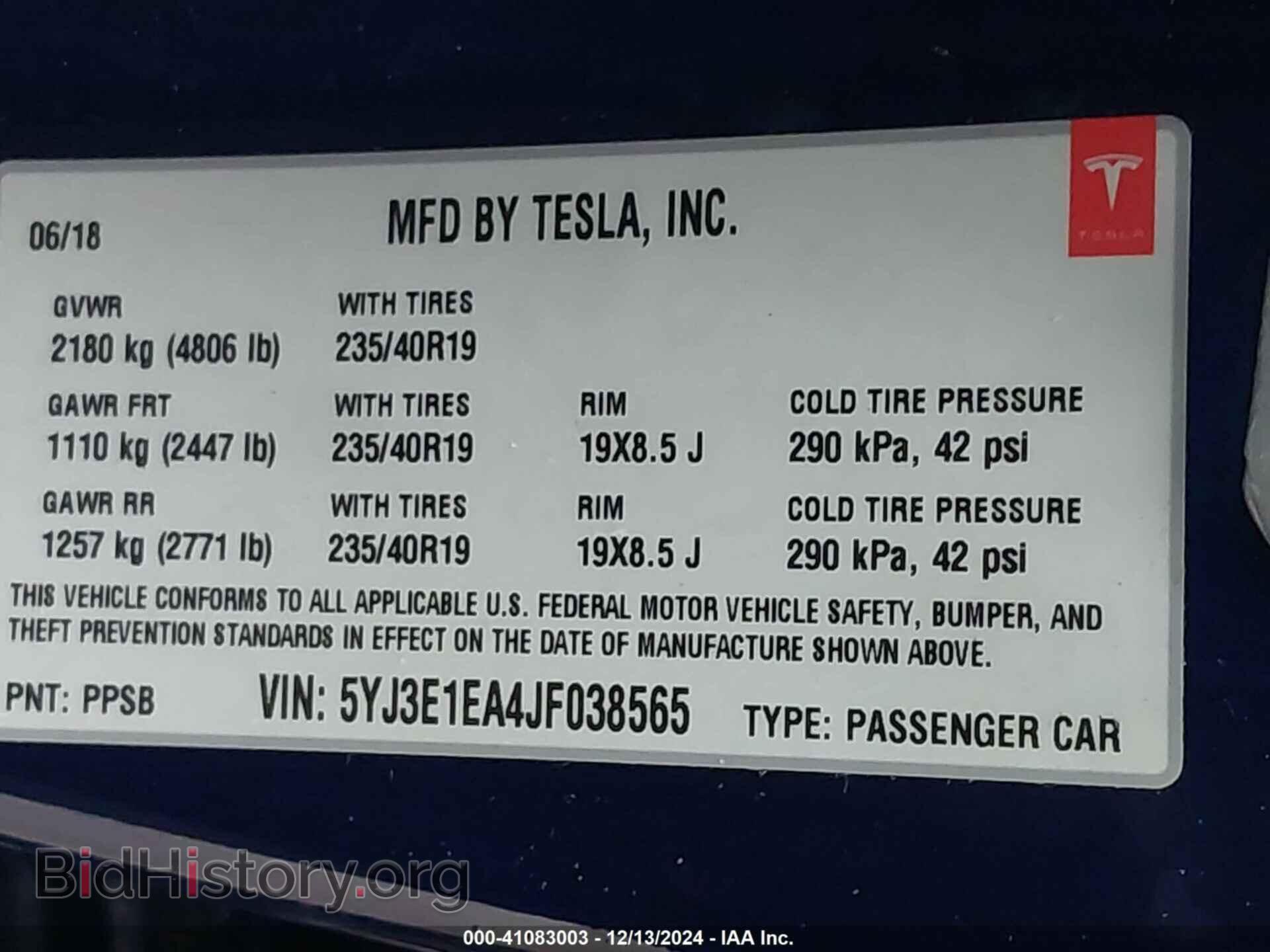 2018 TESLA MODEL 3 - VIN: 5YJ3E1EA4JF038565 - Фото 9