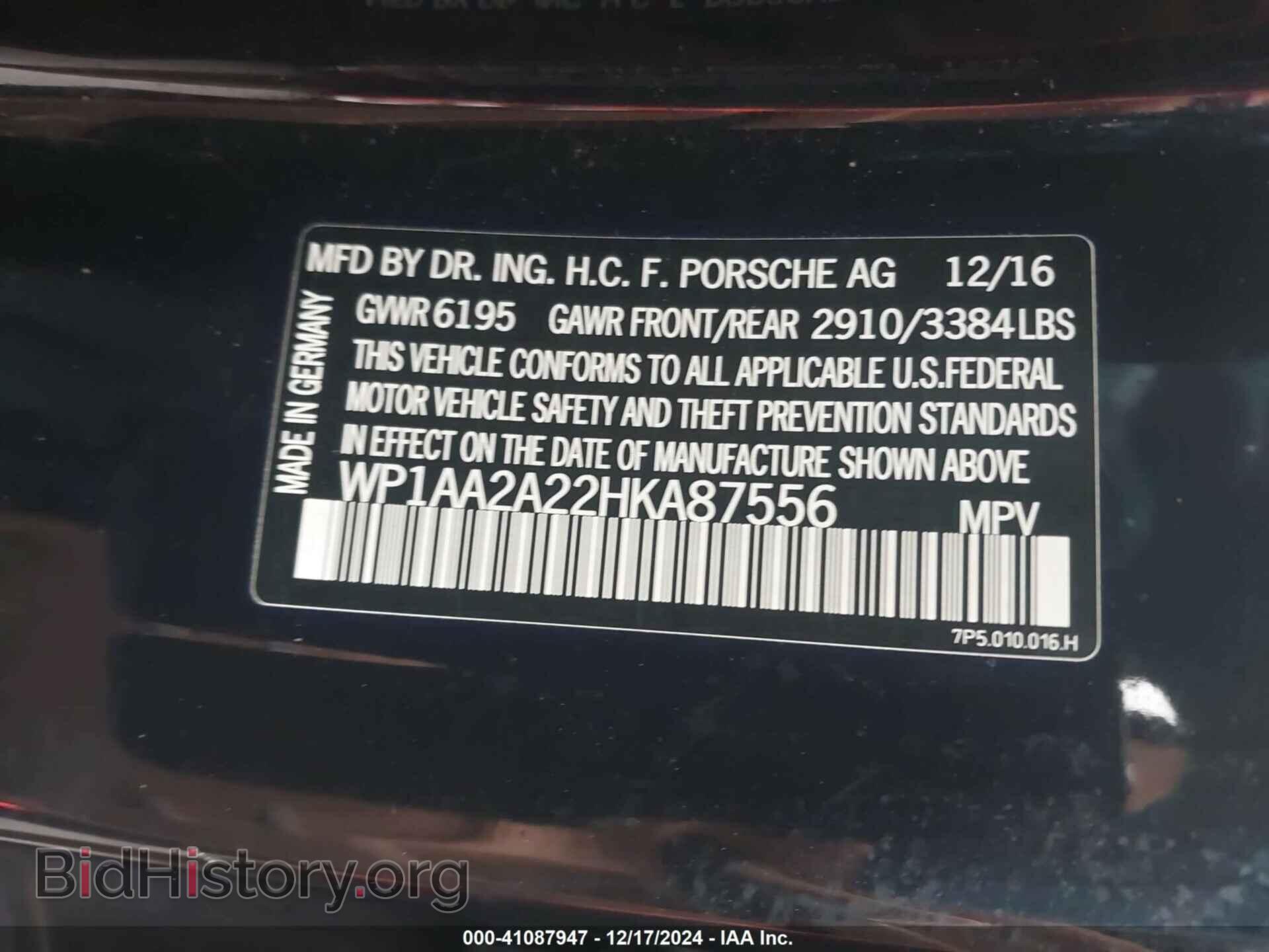 2017 PORSCHE CAYENNE - VIN: WP1AA2A22HKA87556 - Фото 9