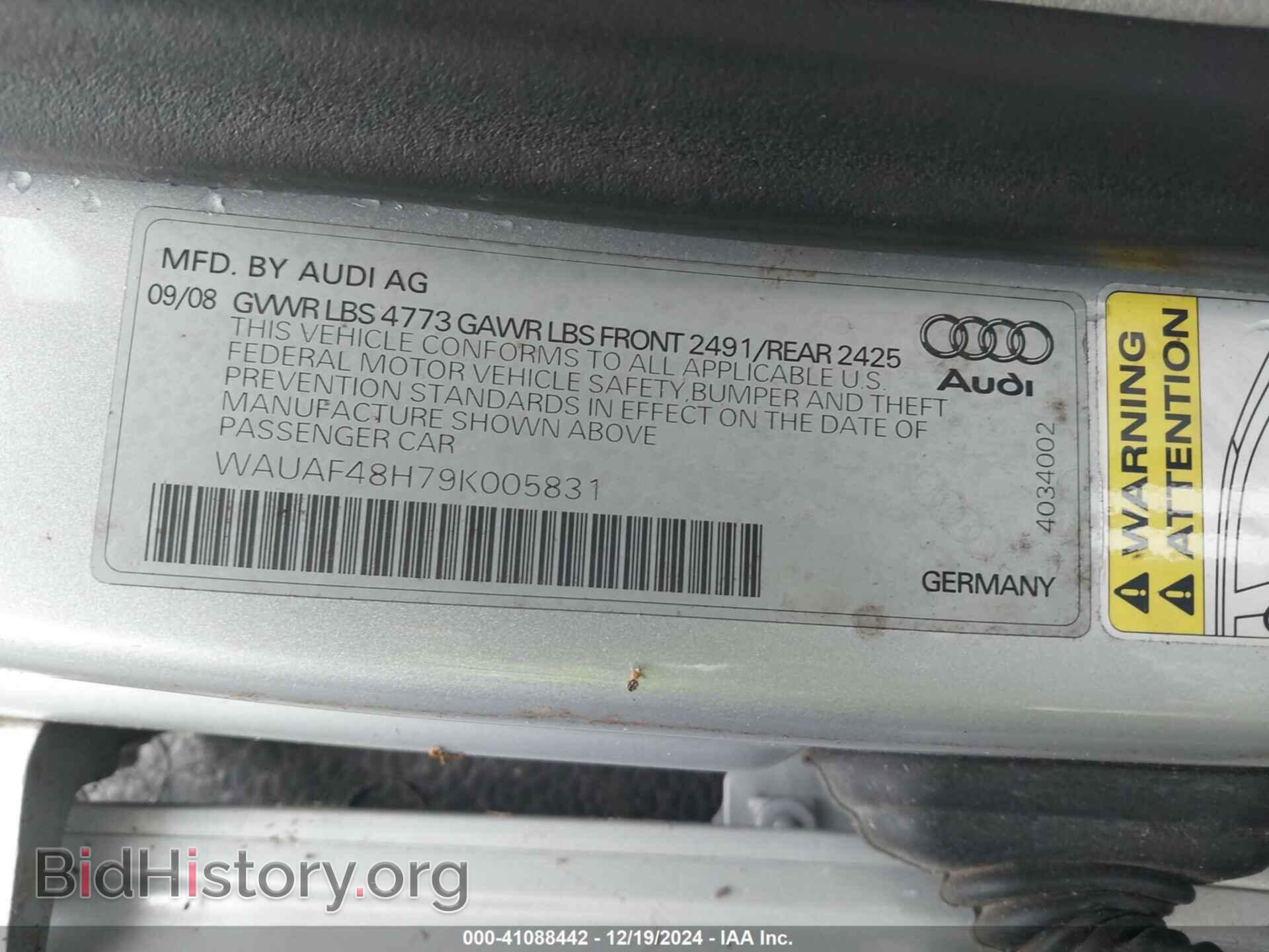2009 AUDI A4 - VIN: WAUAF48H79K005831 - Фото 9