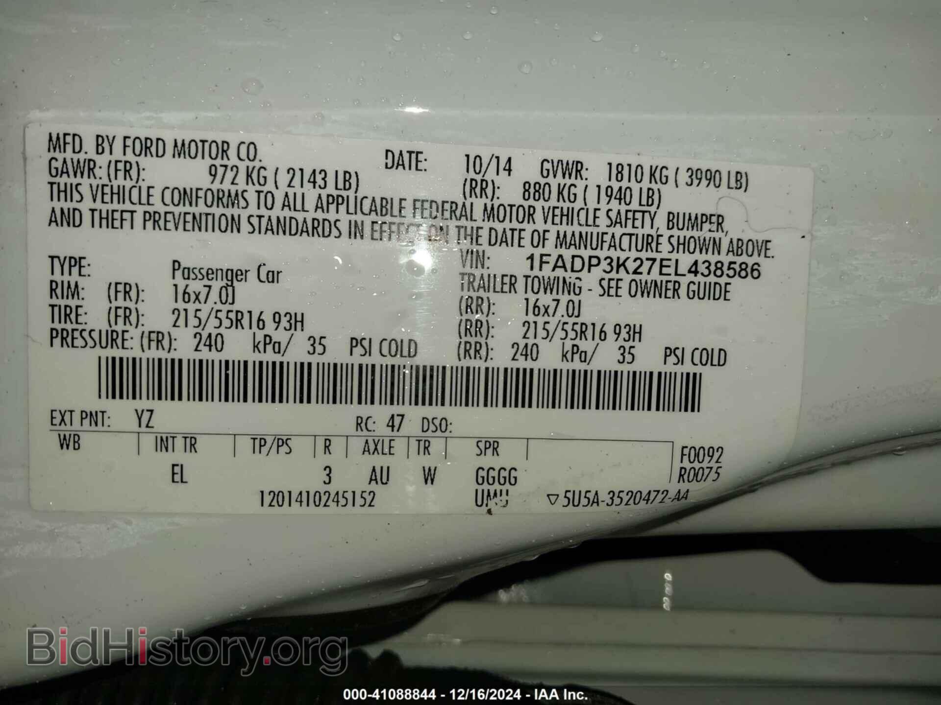 2014 FORD FOCUS - VIN: 1FADP3K27EL438586 - Фото 9