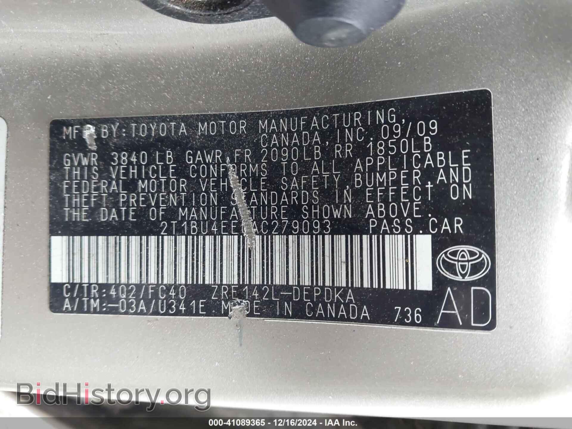 2010 TOYOTA COROLLA - VIN: 2T1BU4EE0AC279093 - Фото 9