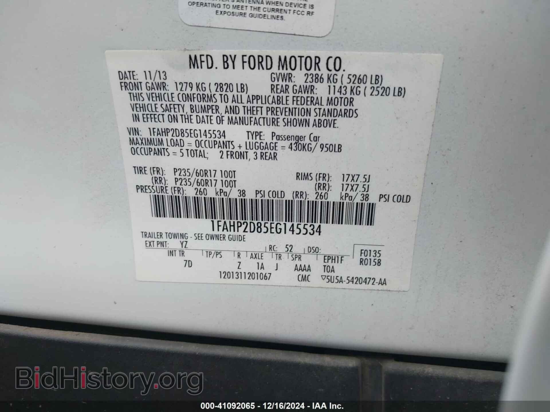 2014 FORD TAURUS - VIN: 1FAHP2D85EG145534 - Фото 9