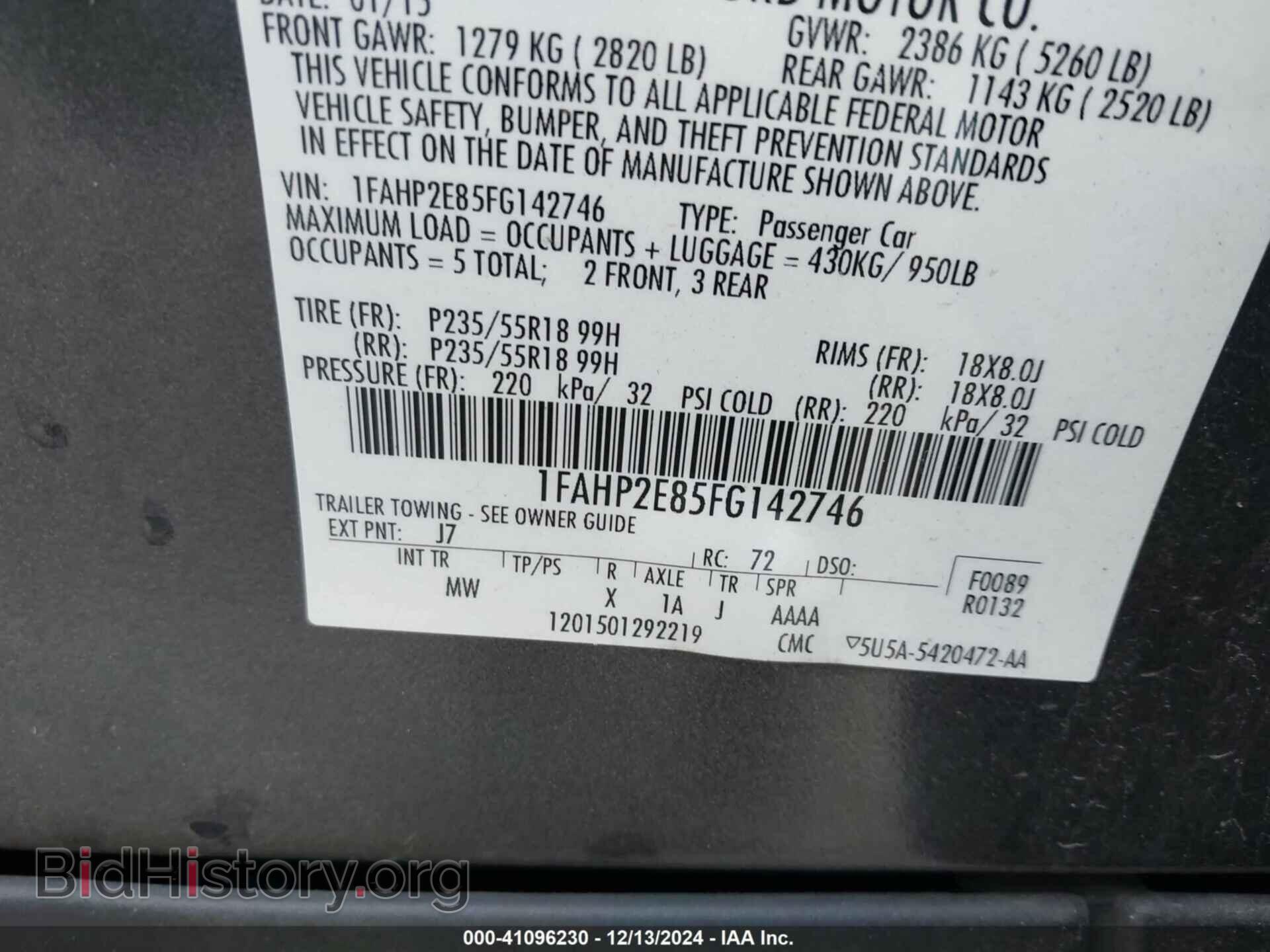 2015 FORD TAURUS - VIN: 1FAHP2E85FG142746 - Фото 9