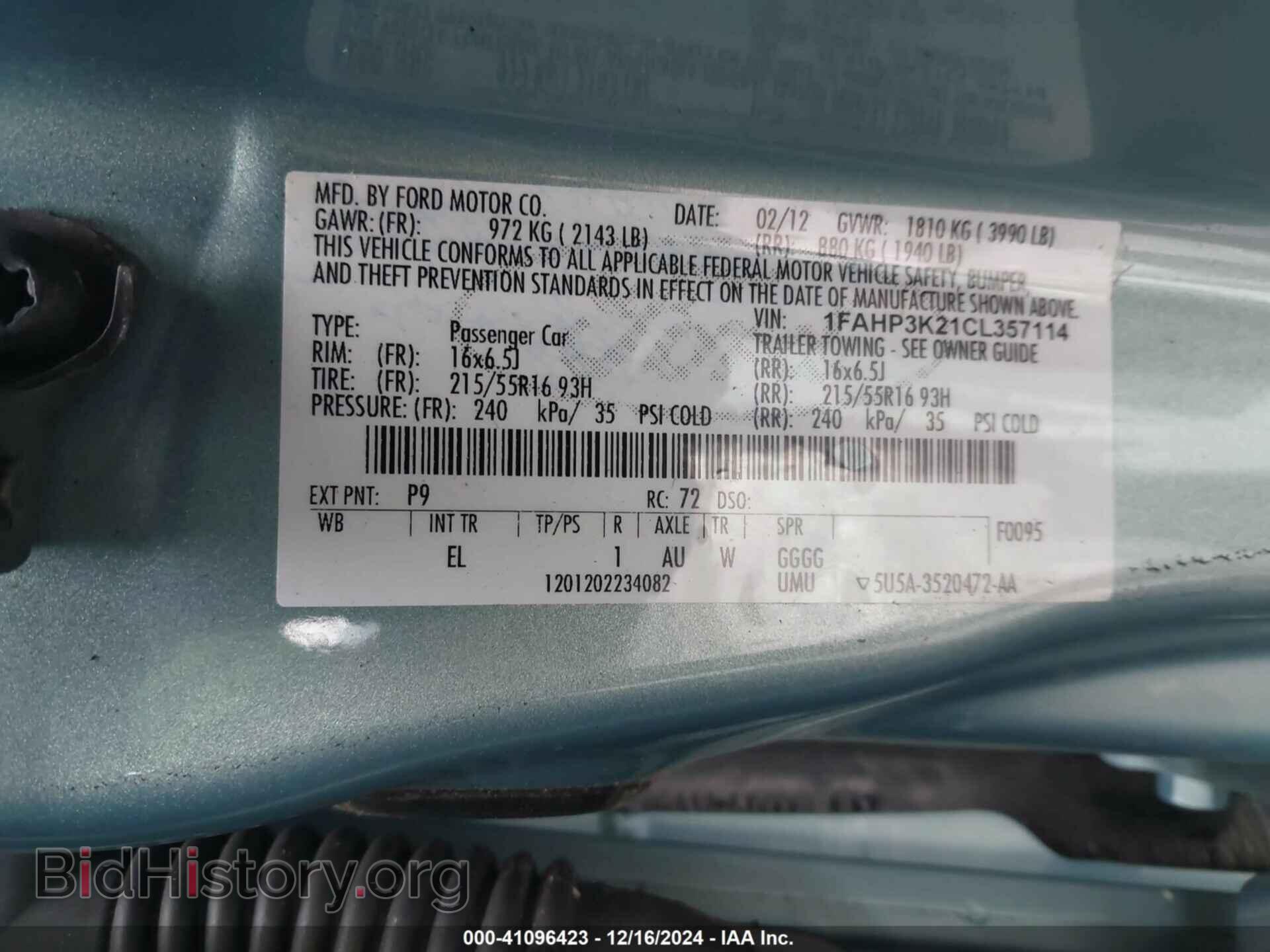 2012 FORD FOCUS - VIN: 1FAHP3K21CL357114 - Фото 9